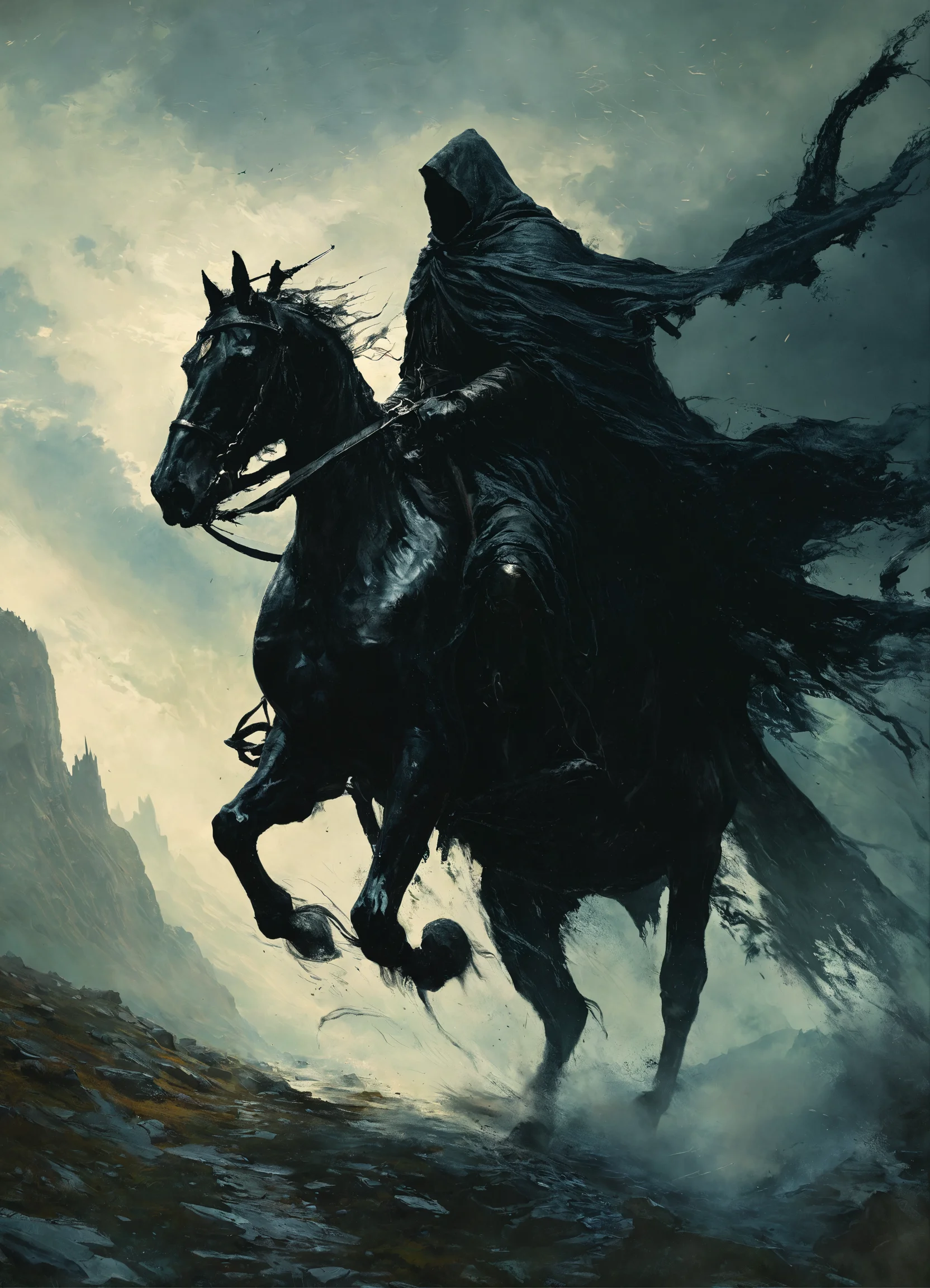Lexica - Nazgul riding a horse, epic art.