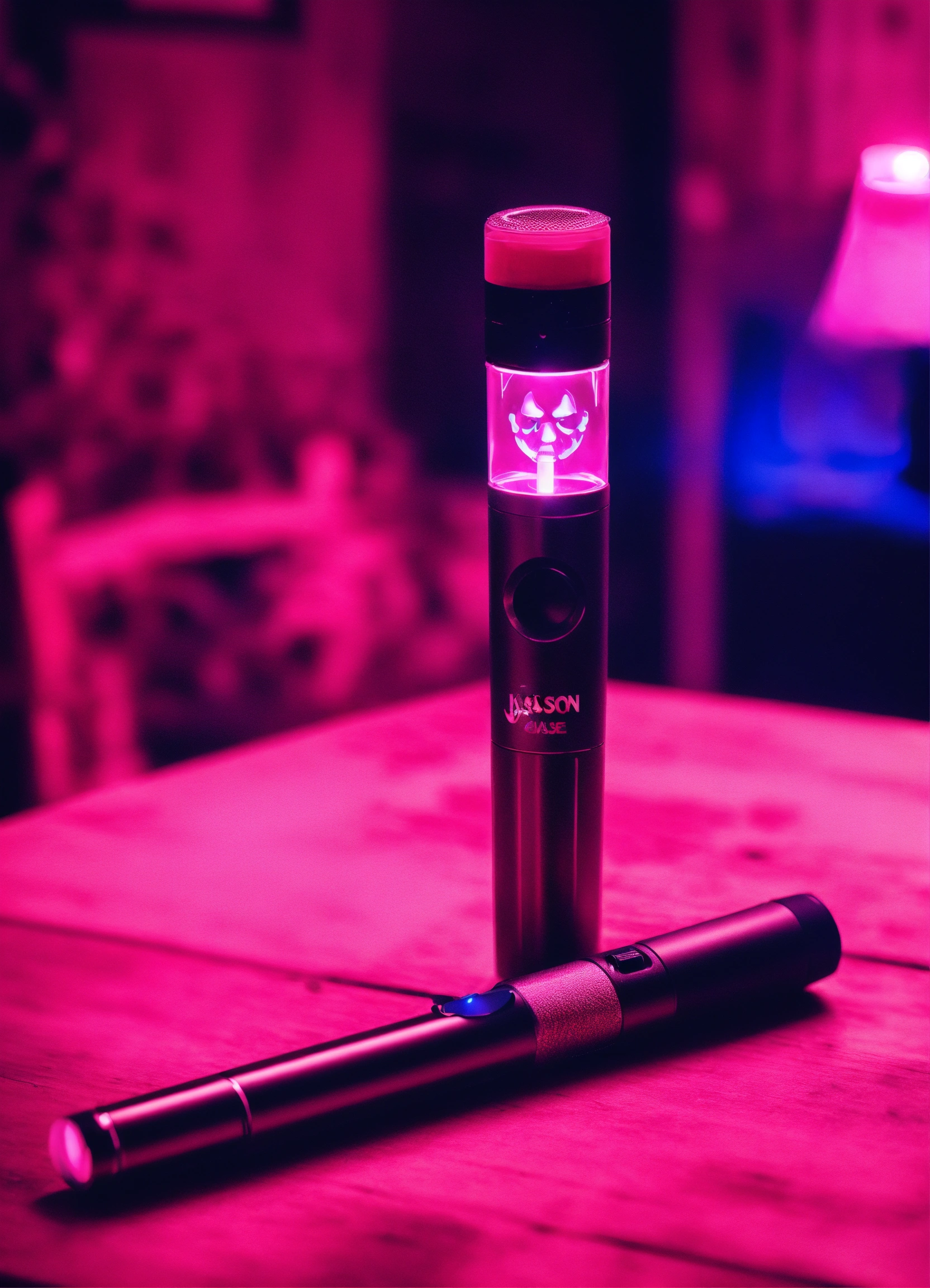 Lexica - A vaporizer pen on the table, background haunted house, jason ...