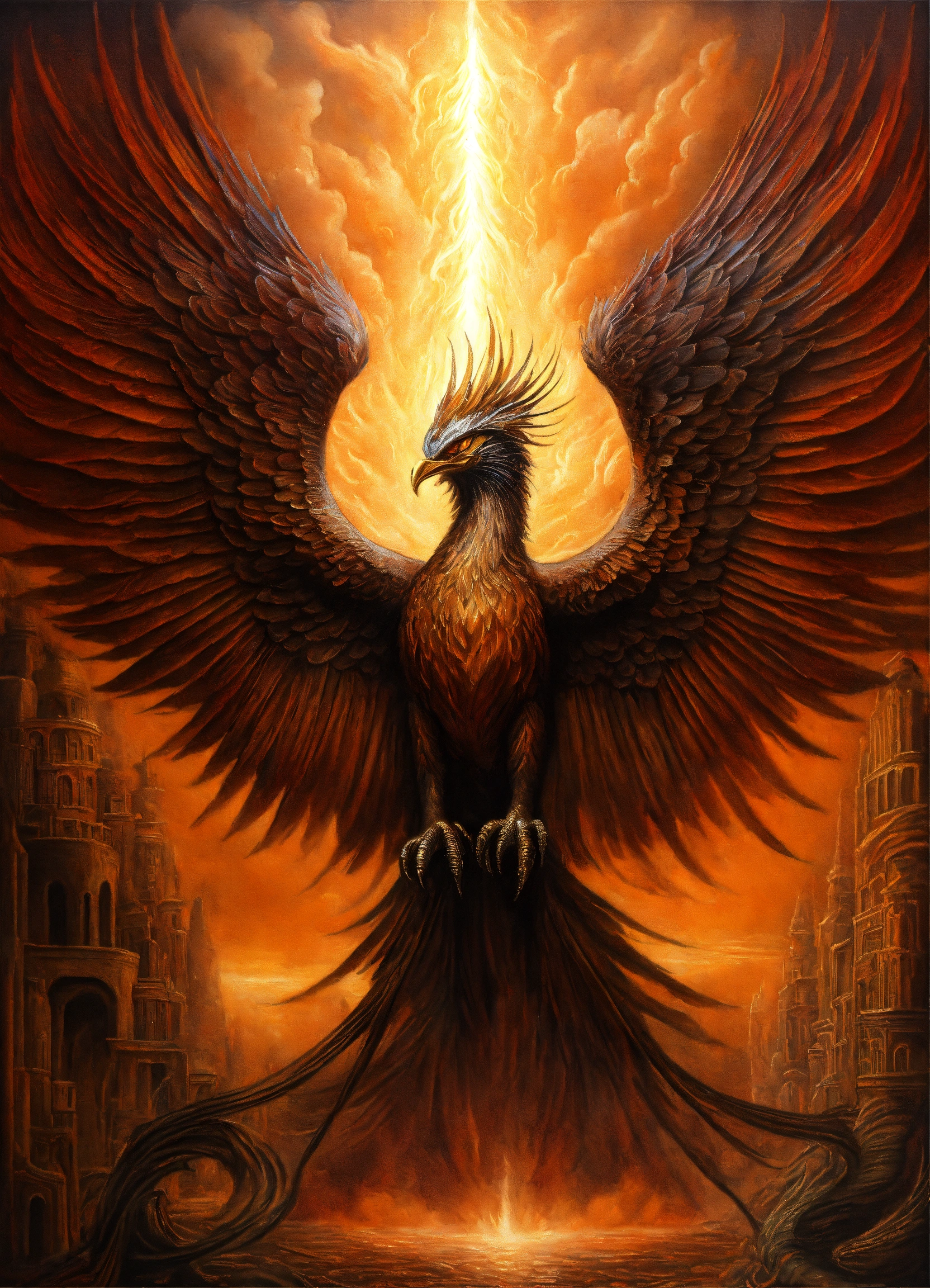 Lexica - An oil painting by H.R. Giger of a powerful phoenix, the ...