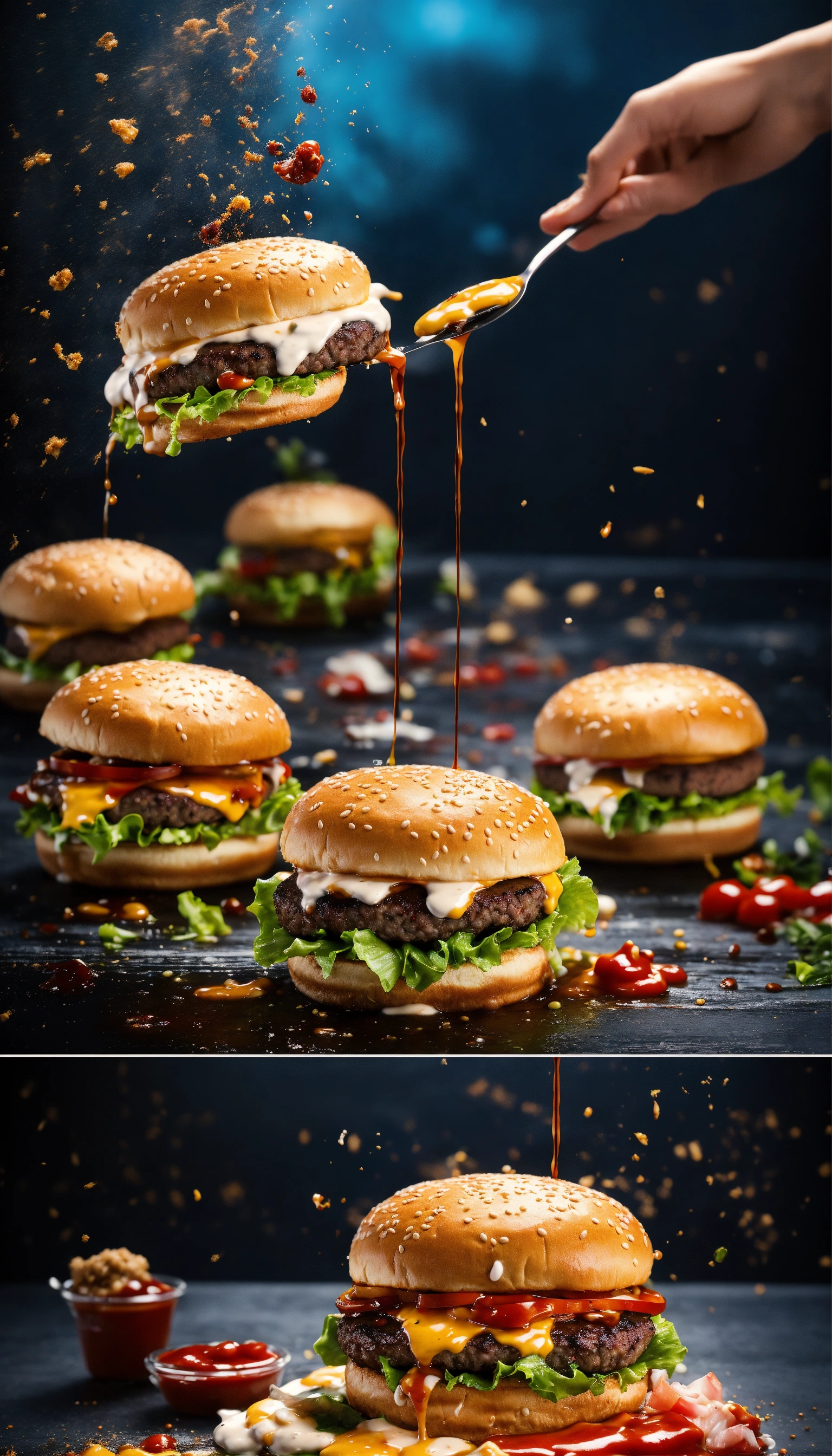 Lexica Capture dynamic splashes of food in flying food photography