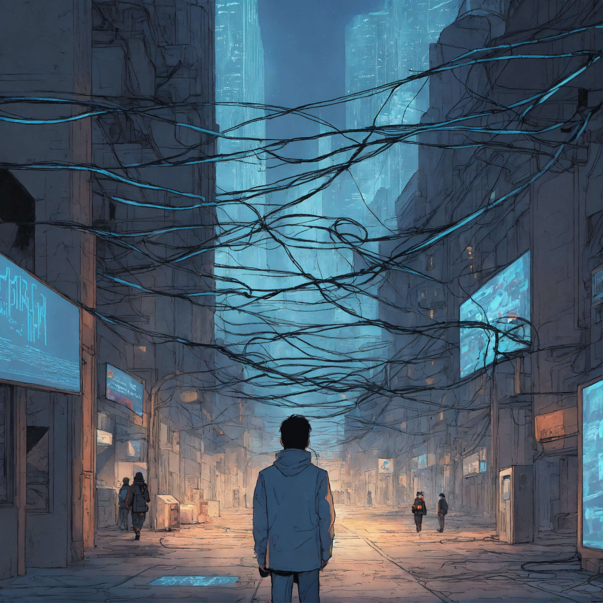Lexica - Illustrate a dystopian comic where humans are plugged into an ...