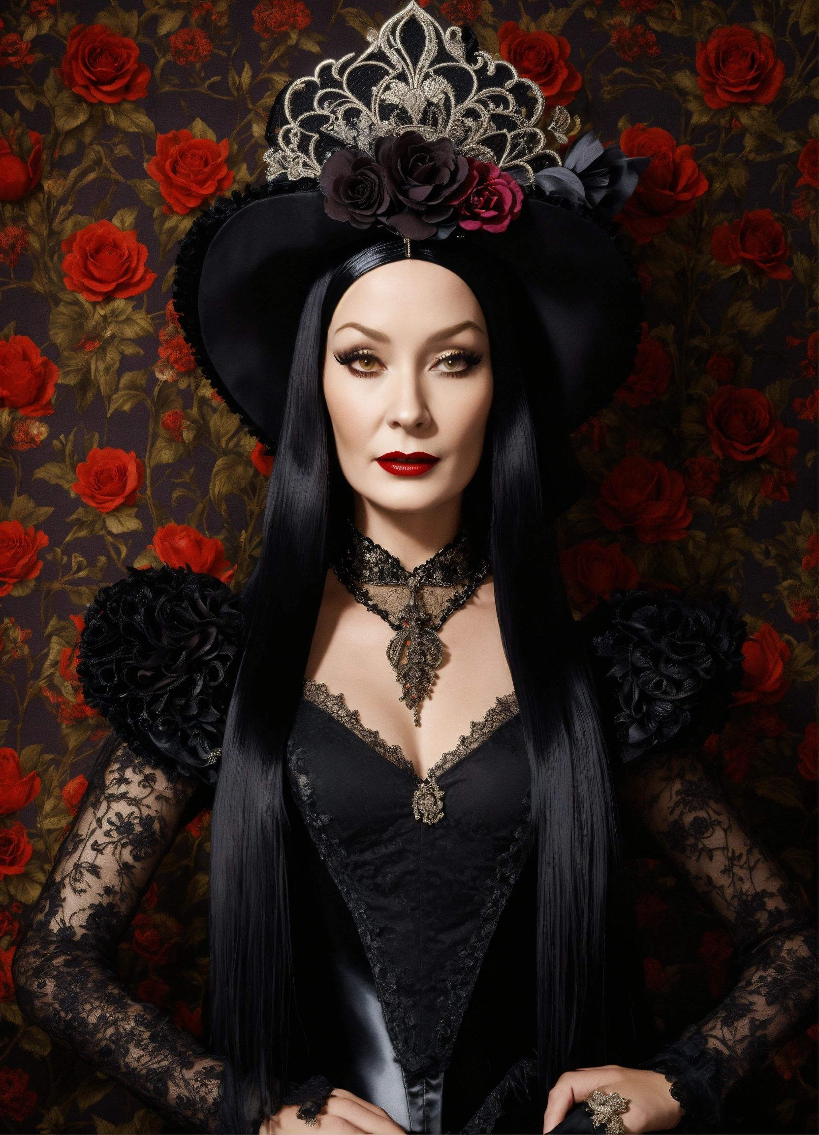 Lexica - Elaborate Gothic Morticia Addams queen of spades, 40 years old ...