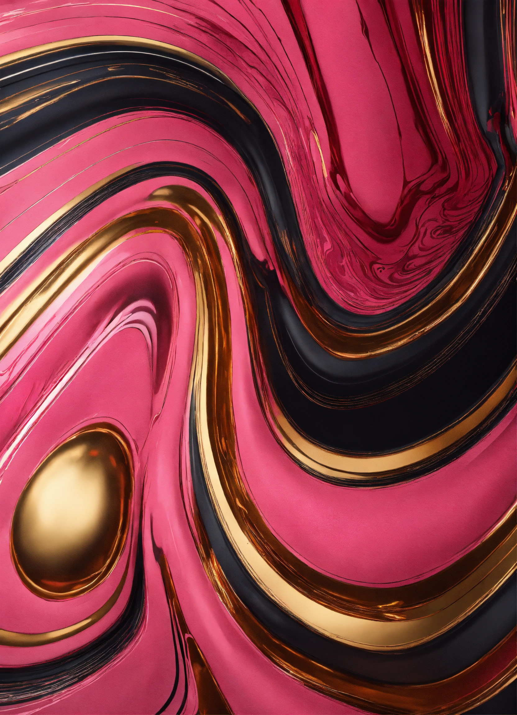 Lexica A painting with pink, gold and black swirls, in the style of