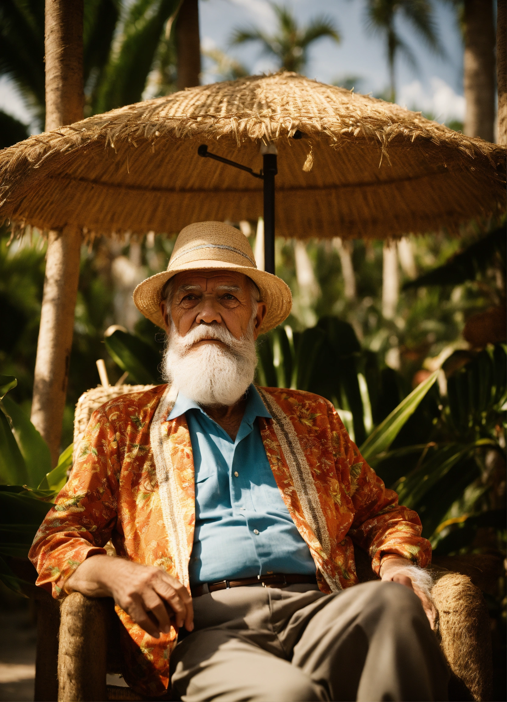 Lexica - A wise old man with white beard and in a tropical setting ...