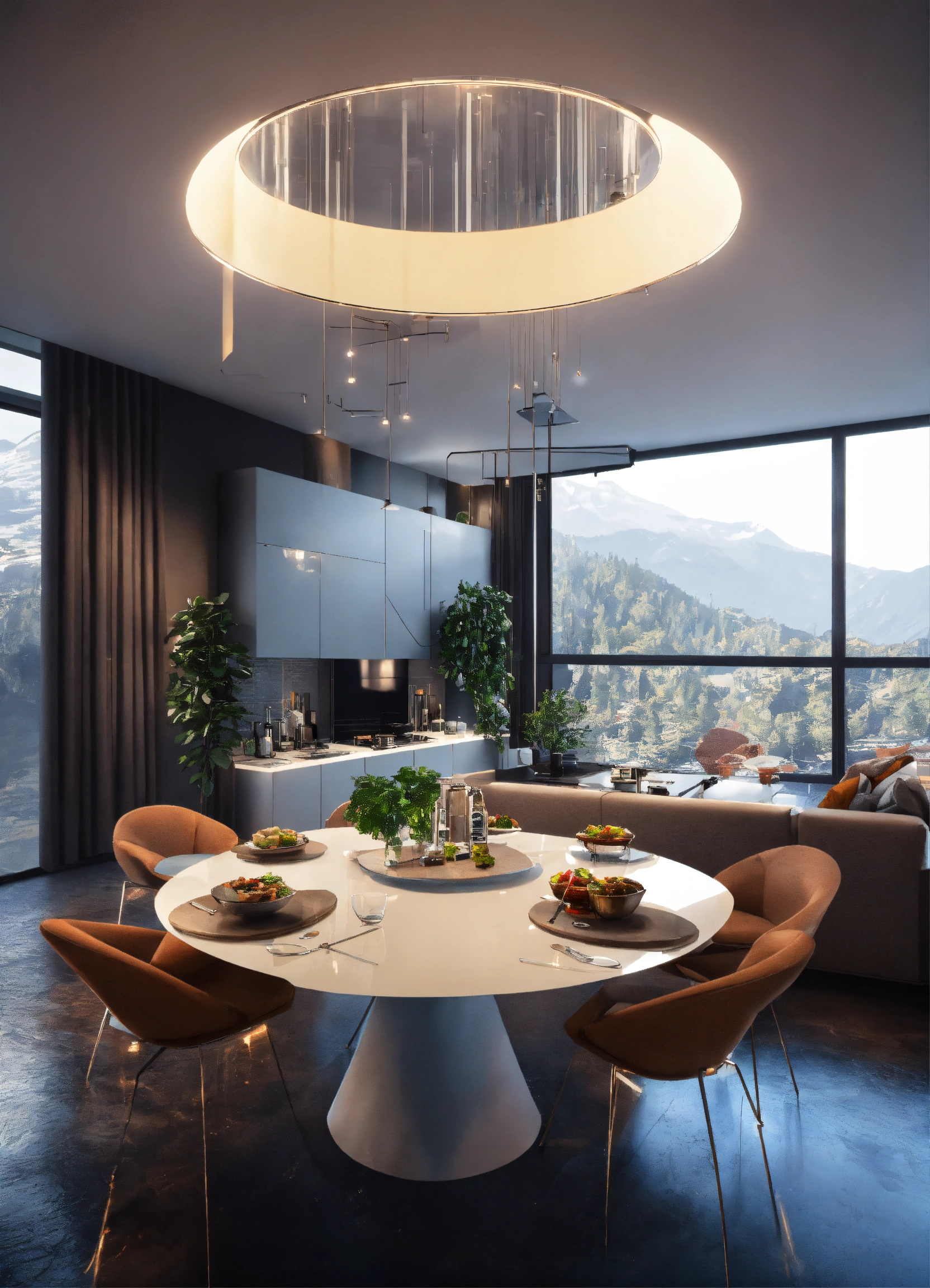 Lexica - Modern futuristic apartment greatroom, modern sofa, glass ...