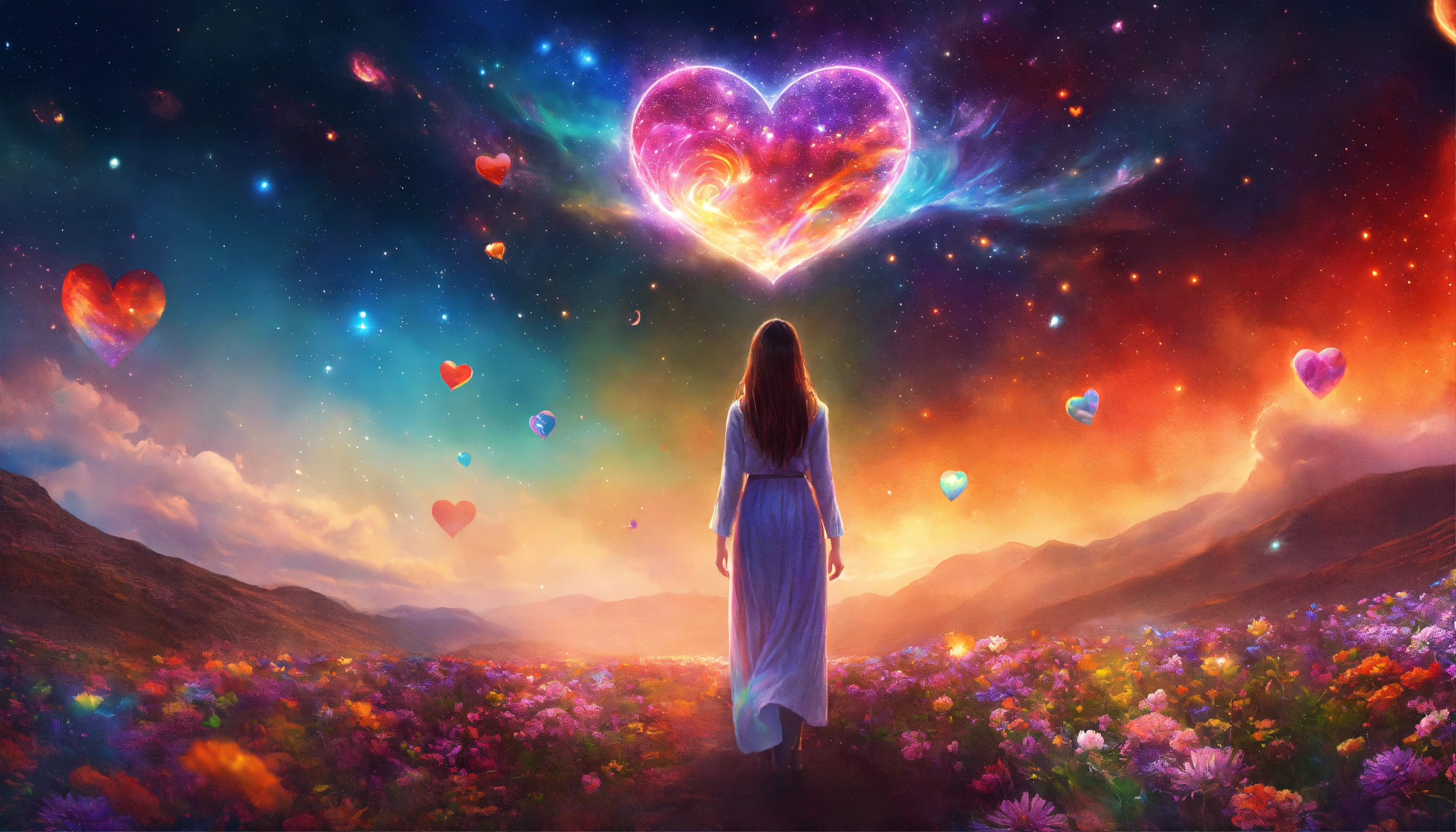 Lexica - Digital painting of a woman holding a heart, love, heart space ...