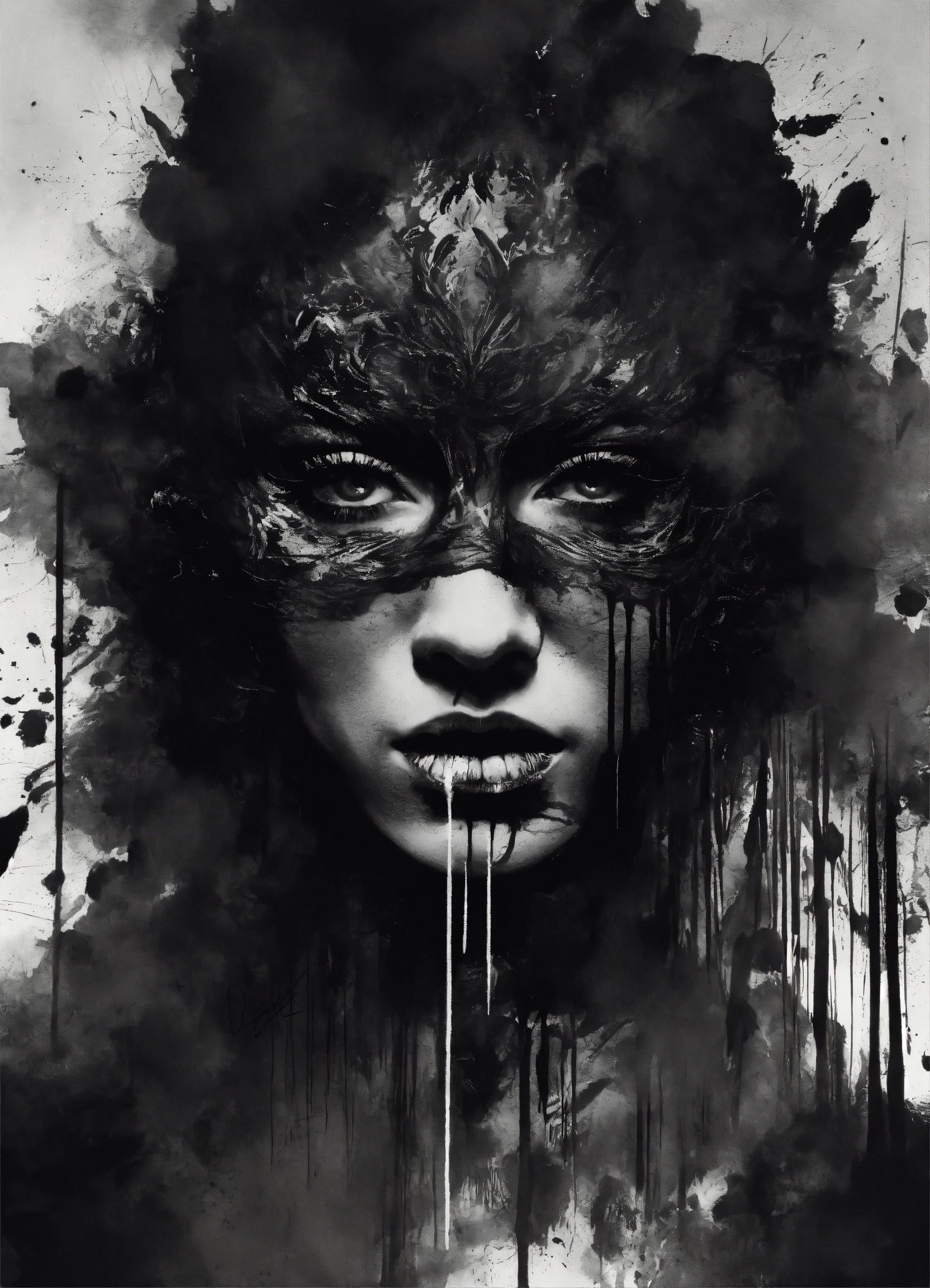 Lexica - Create a black and white poster with the fear, painted with a ...