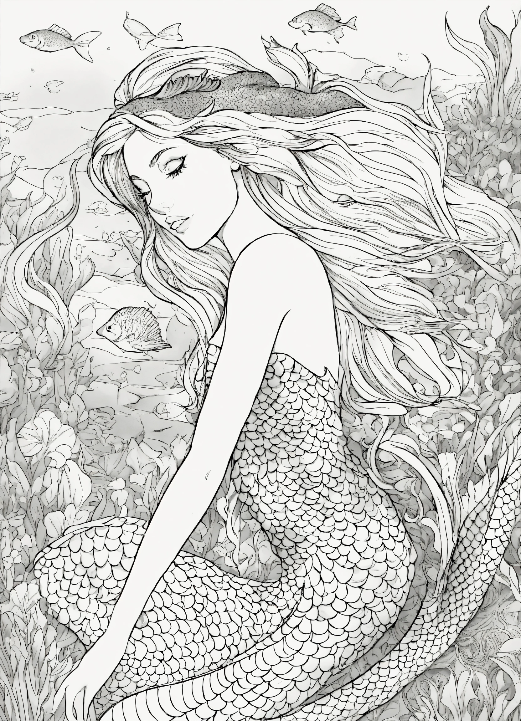 Lexica - Create an intricate and captivating uncolored mermaid ...