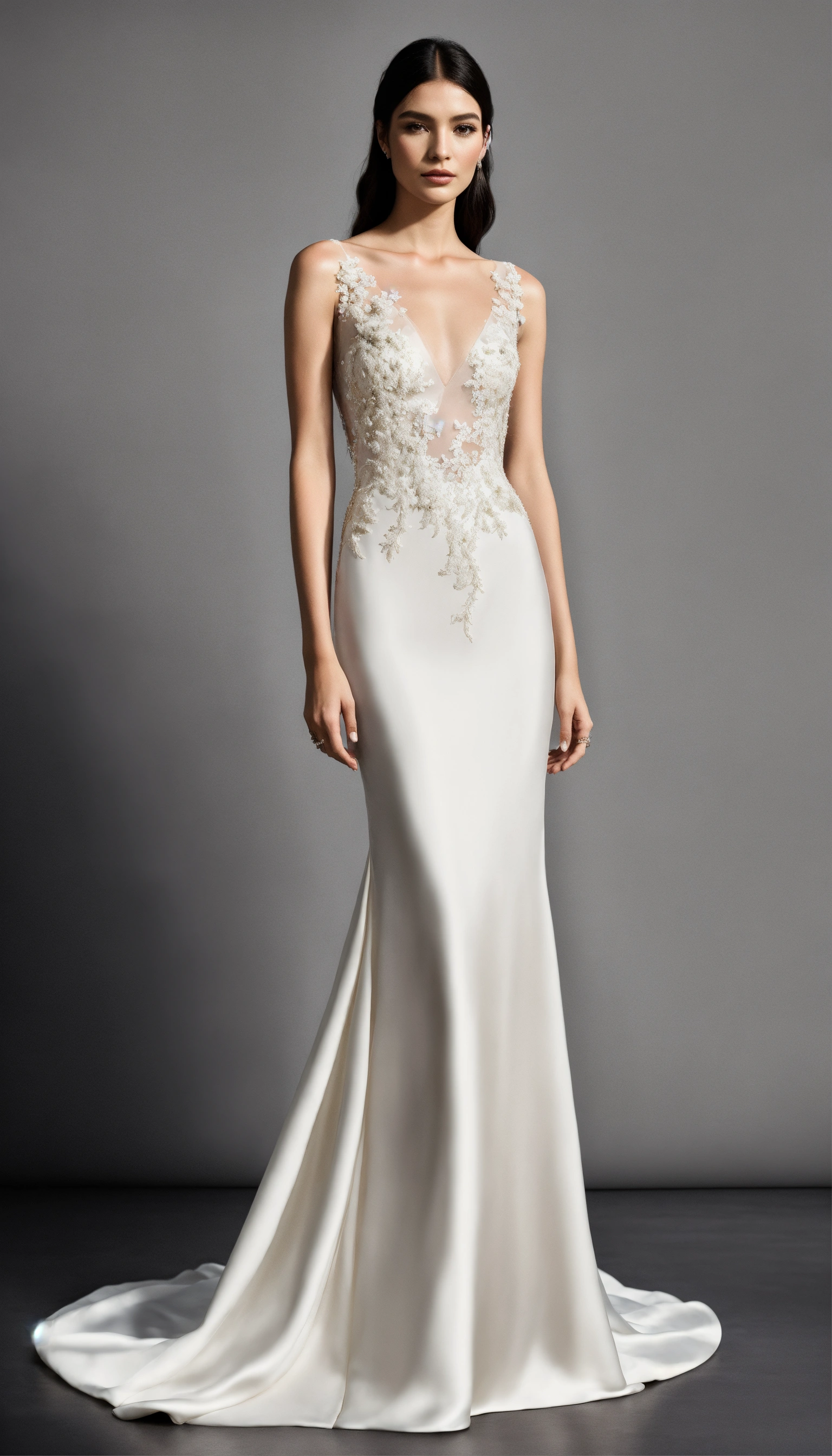 Lexica - Create a realistic photo of a fluid, minimalist wedding dress ...