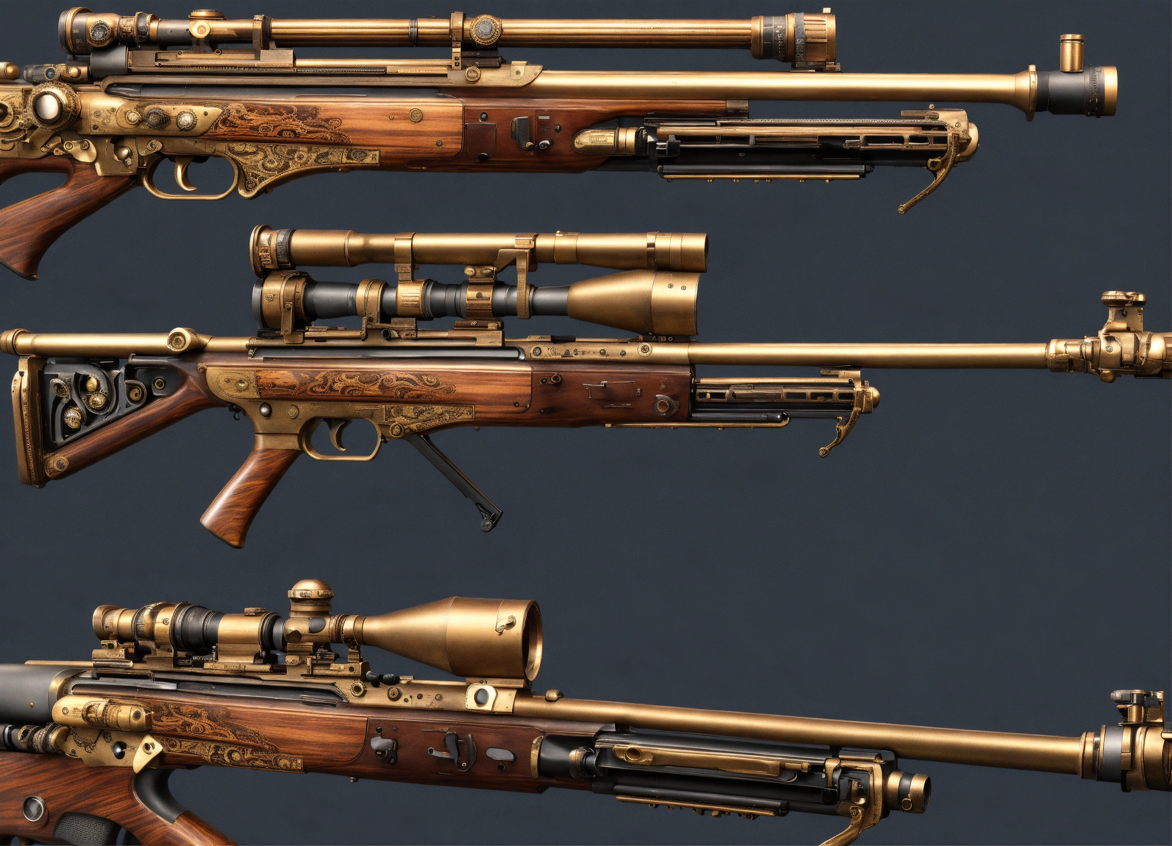 Lexica - Full side view of an ultra detailed realistic steampunk rifle