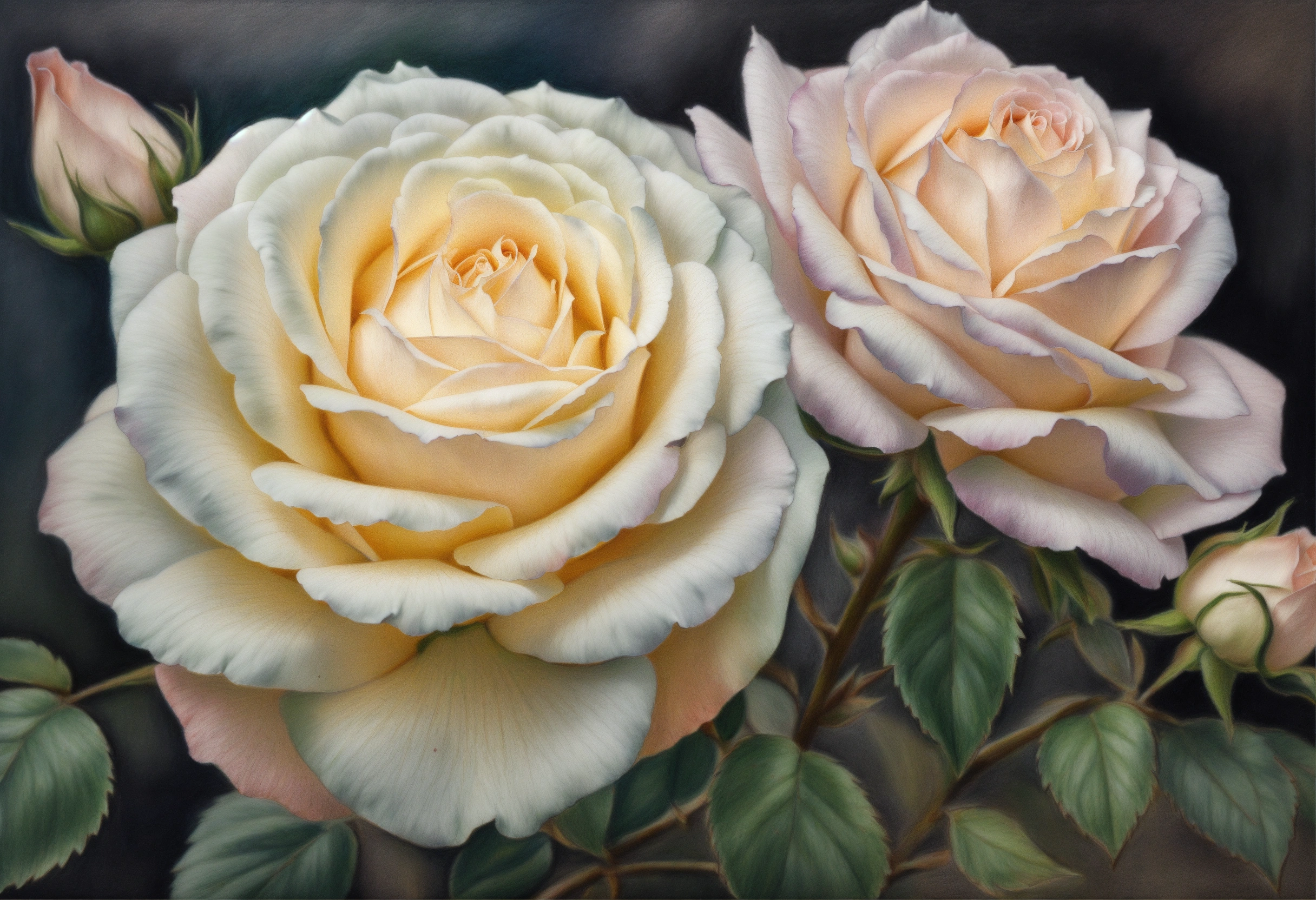 Lexica - Pencil drawing of a beautiful white roses, pastel colours ...