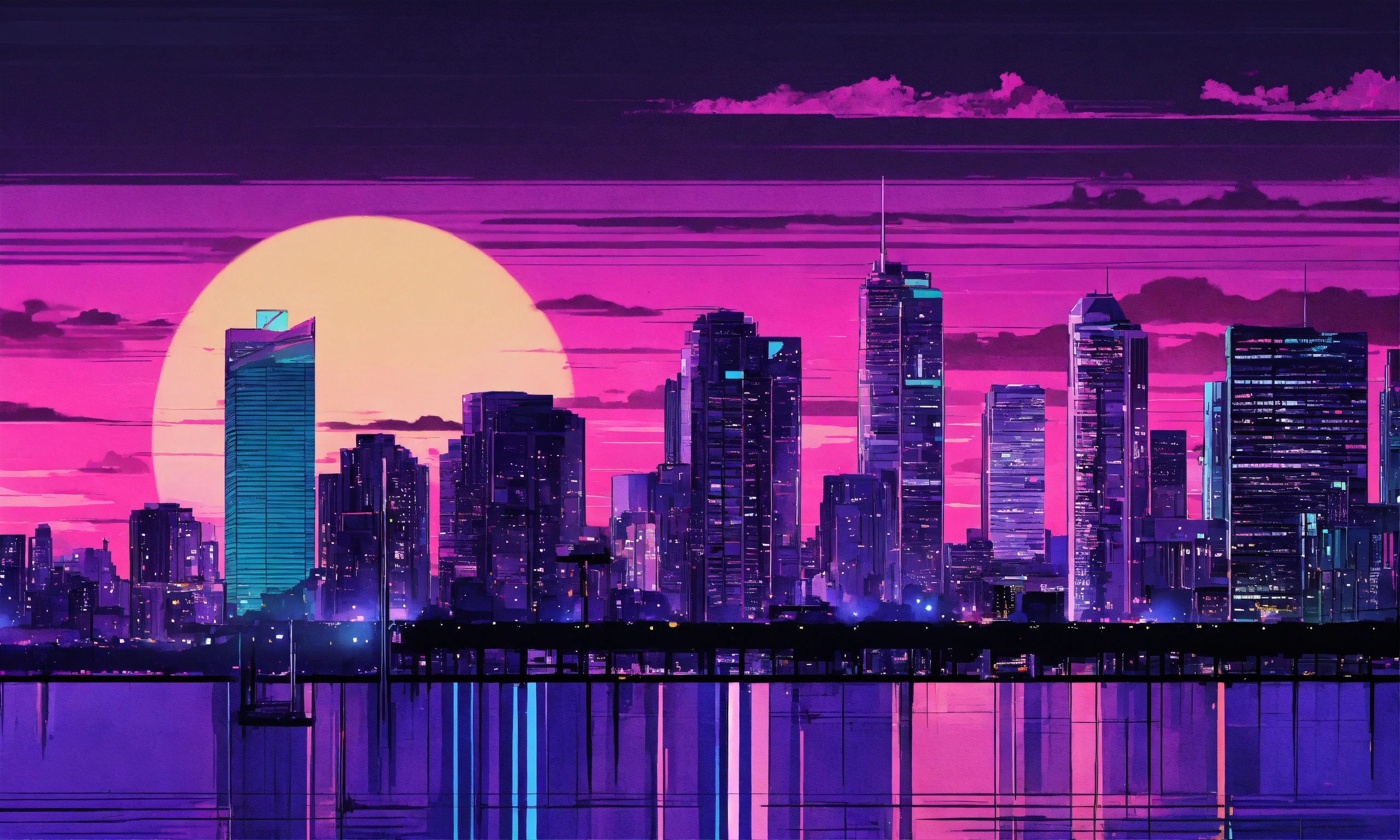 Lexica - Anime miami vice artwork, 2d design, city skyline, purple ...