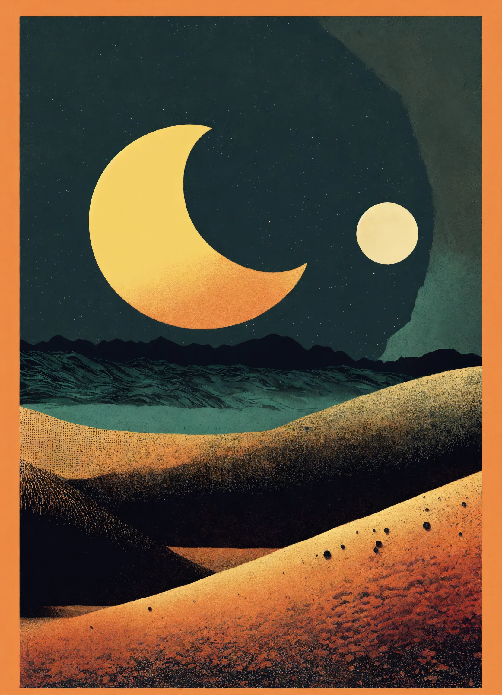 Lexica - Moon profile + Halftone pattern + editorial illustration of ...