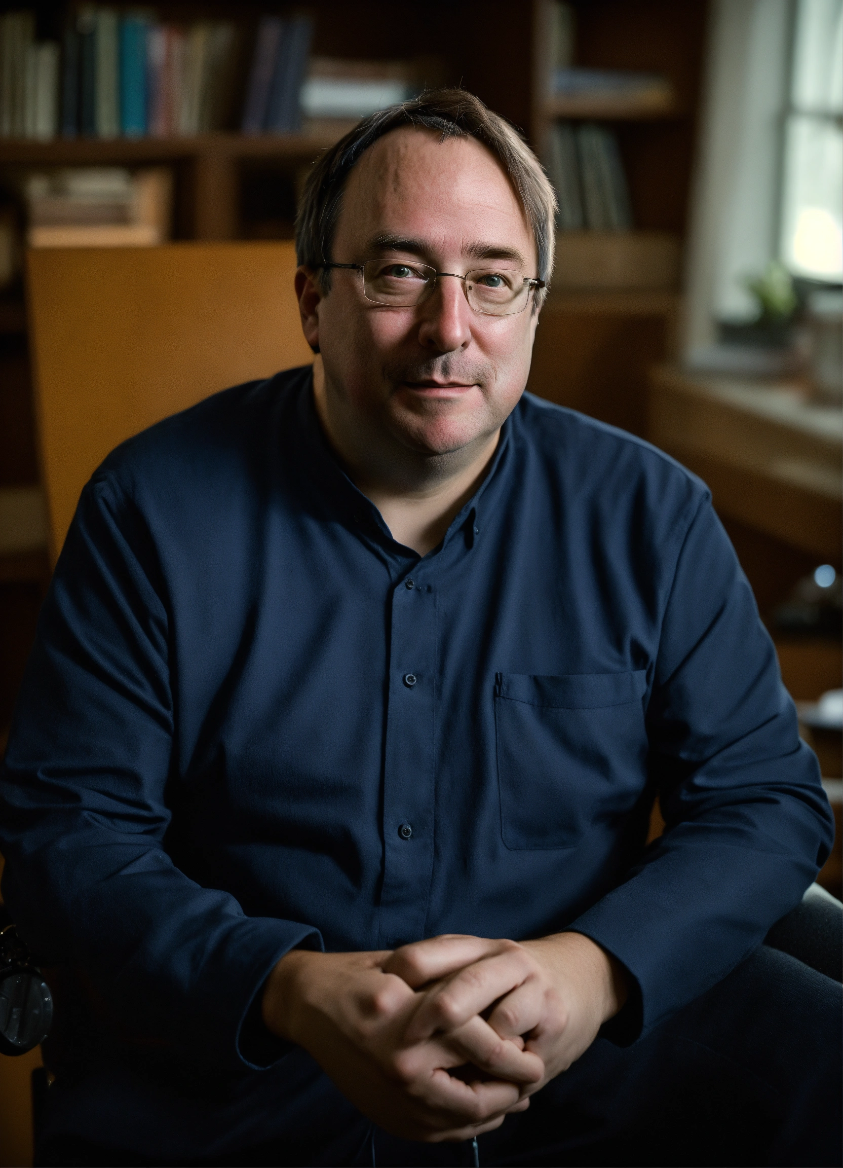 Lexica - A portrait of Linus Torvalds, in his office, looking at the camera
