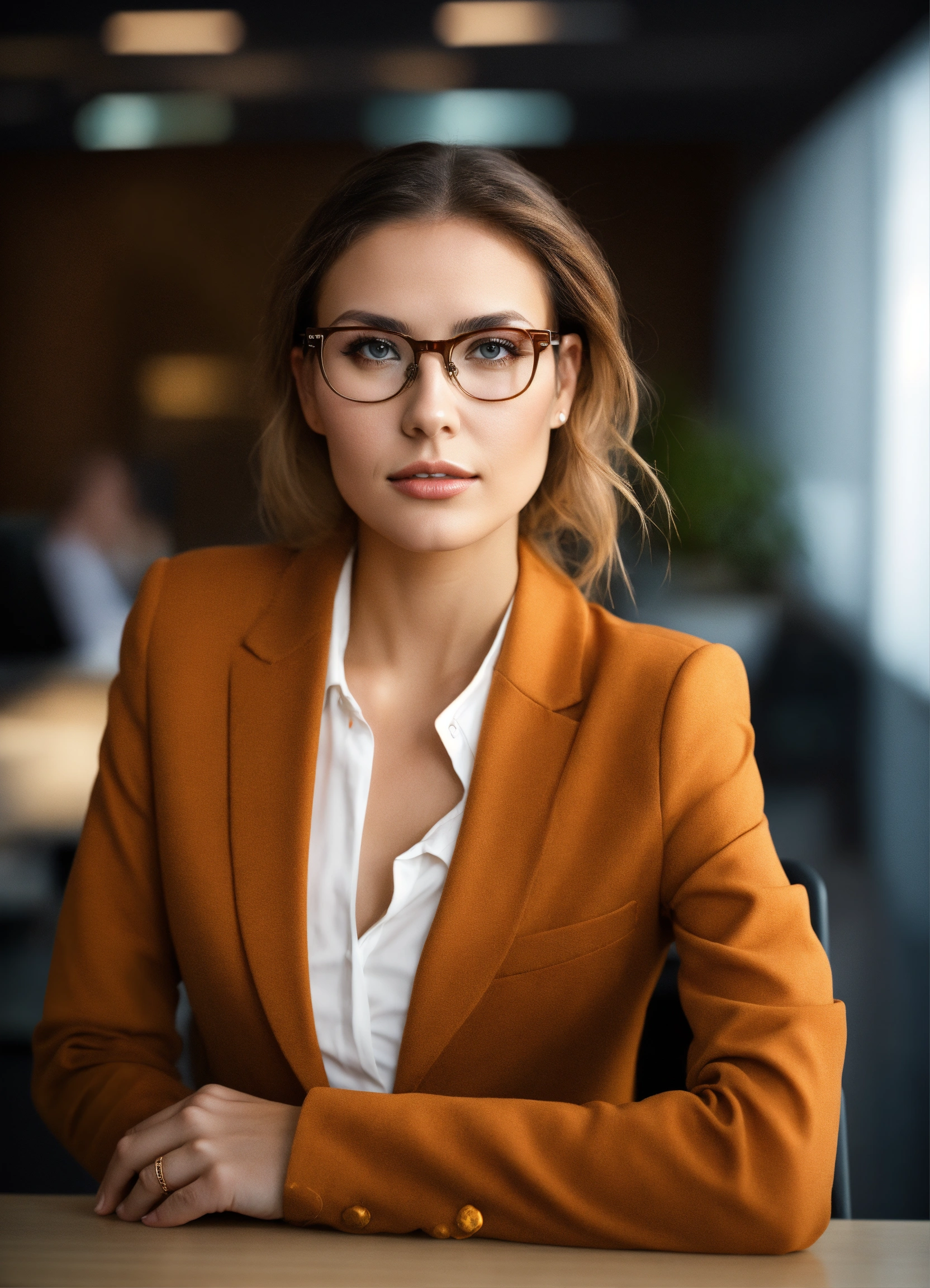 Lexica Beautiful women, fashion portrait modeling designer eyeglasses in an office environment