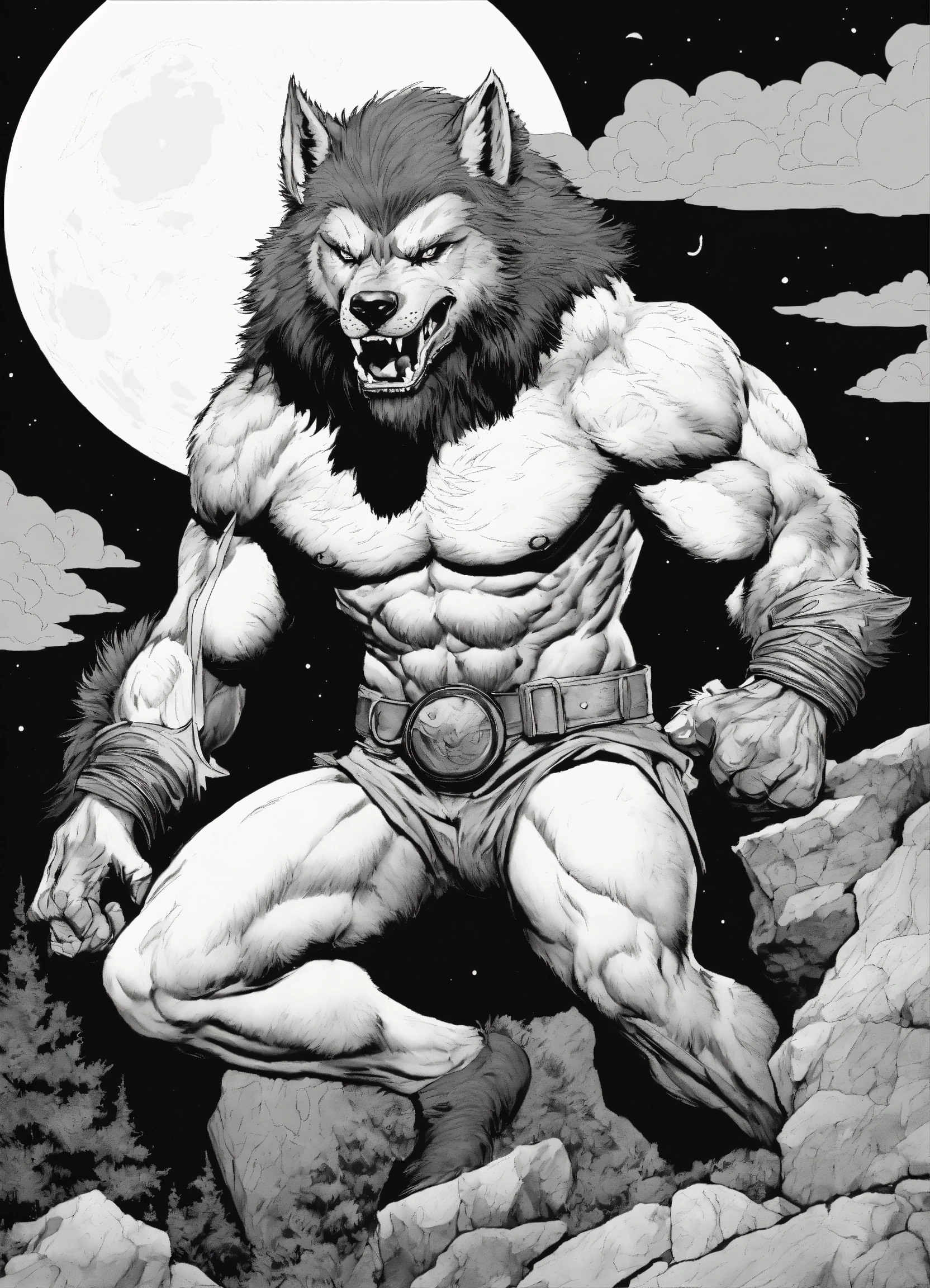 Lexica - Adult Coloring Book Page of a Handsome Werewolf pin-up