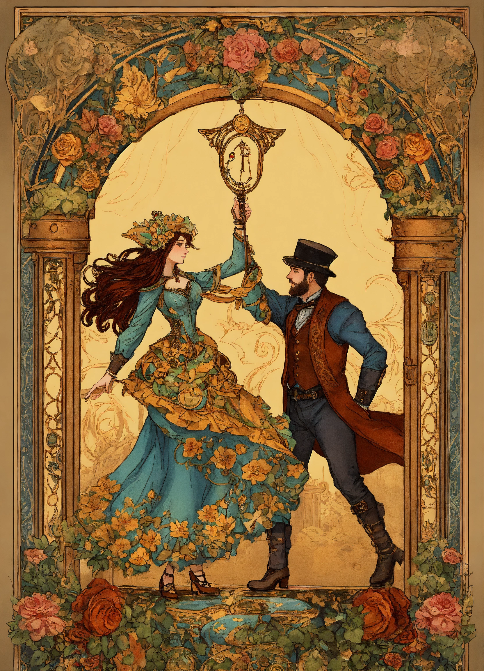 Lexica - Tarot card, man and woman dancing beneath a floral arch ...