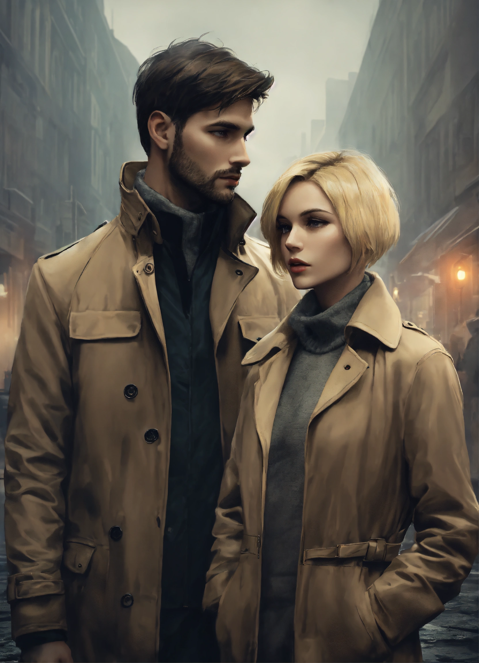 Lexica - A blonde girl with short hair in a beige coat and a European ...