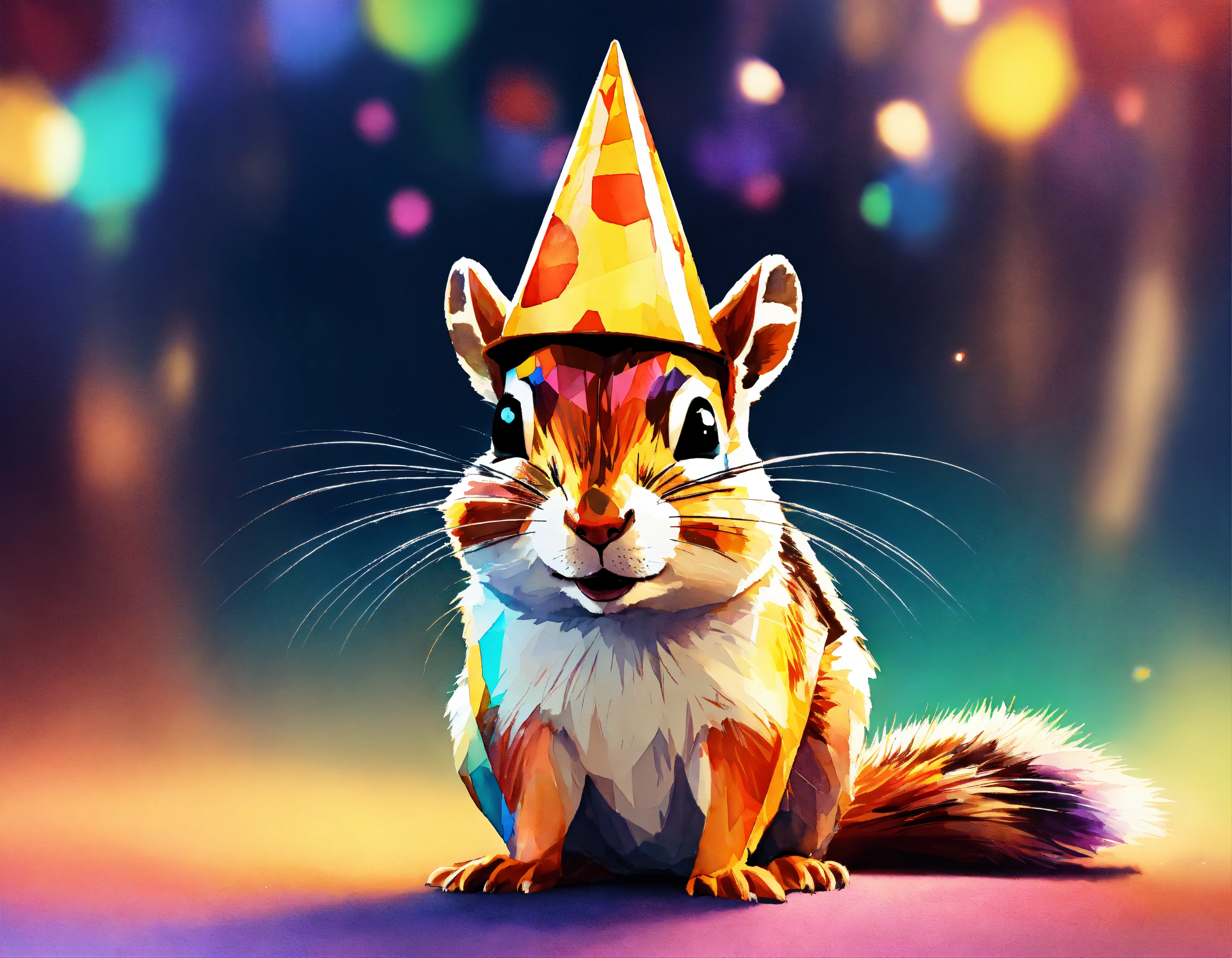 Lexica - Stylized chipmunk wearing a cone birthday hat. Vignette ...
