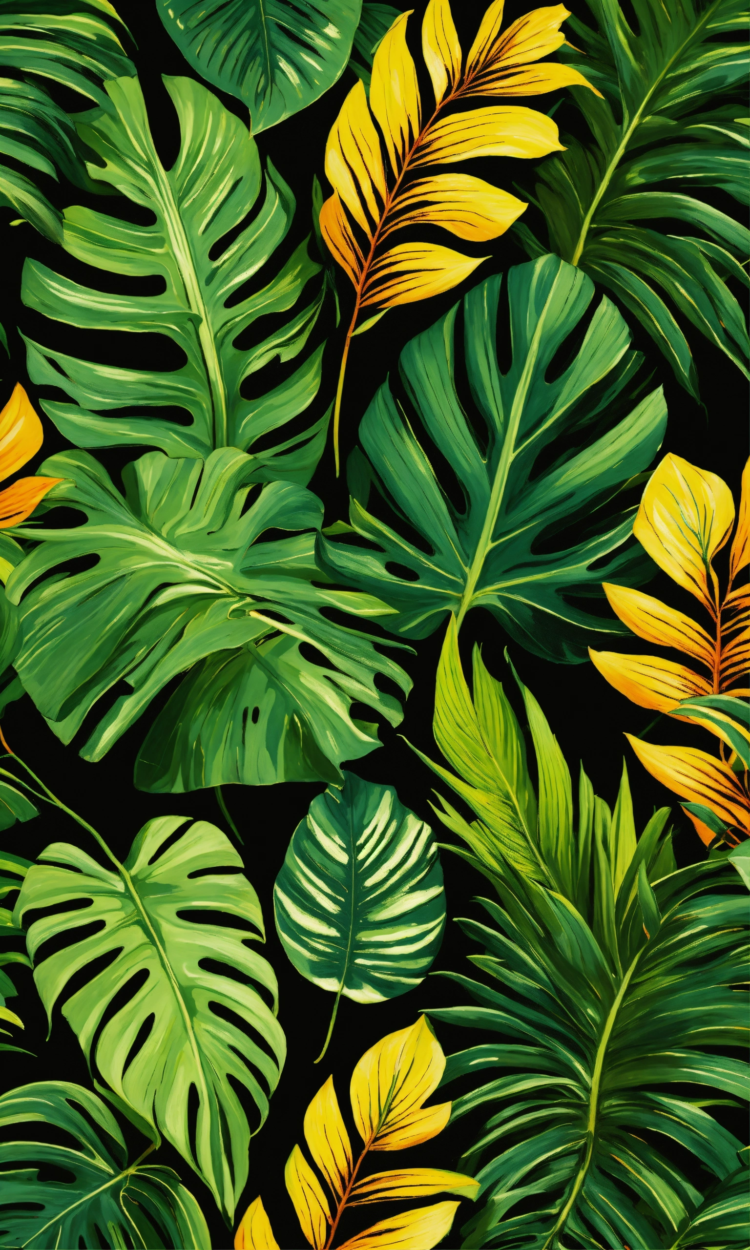 Lexica - Jungle leaves on black background
