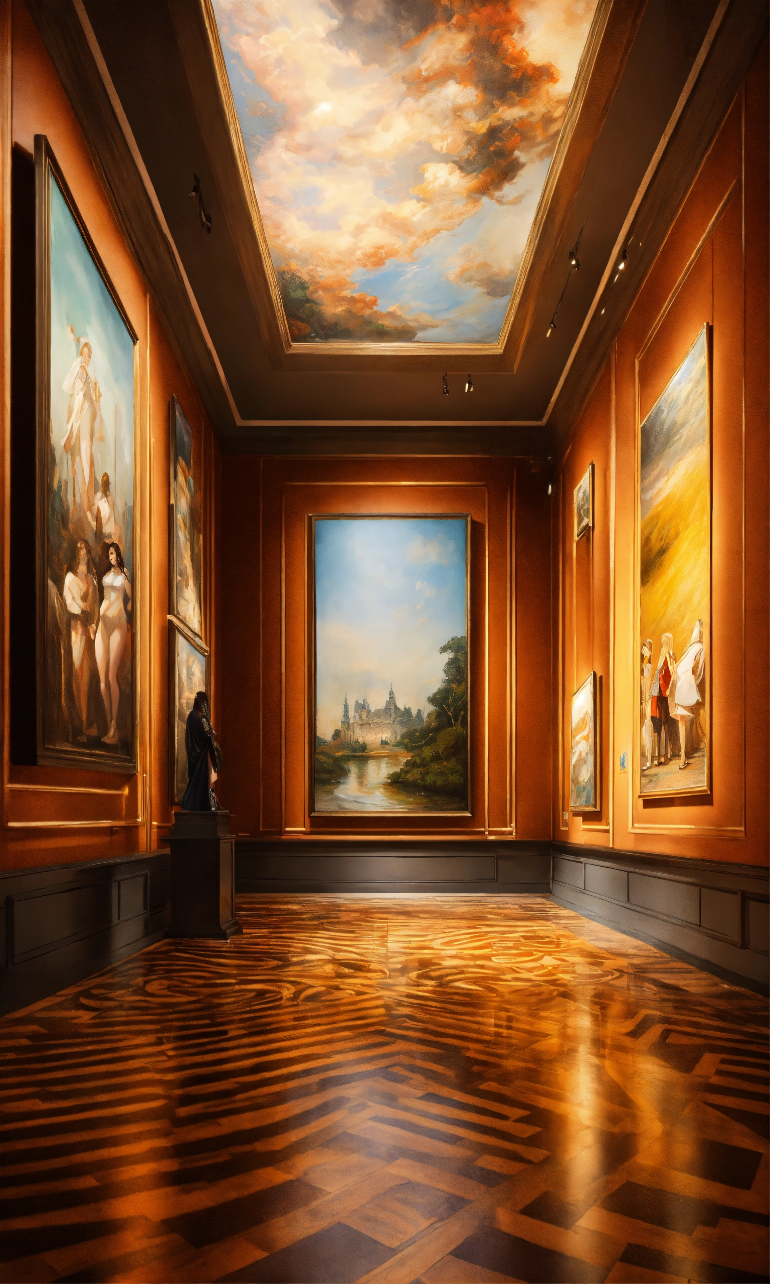 Lexica - Hyperrealistic Interior of futuristic art gallery with three ...