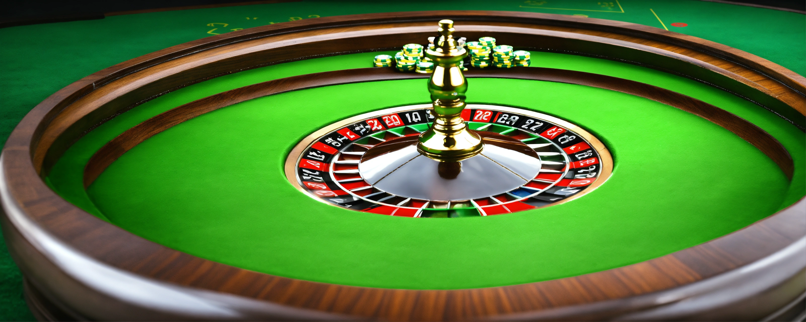 Lexica - Green roulette game, flying poker chips, roulette table