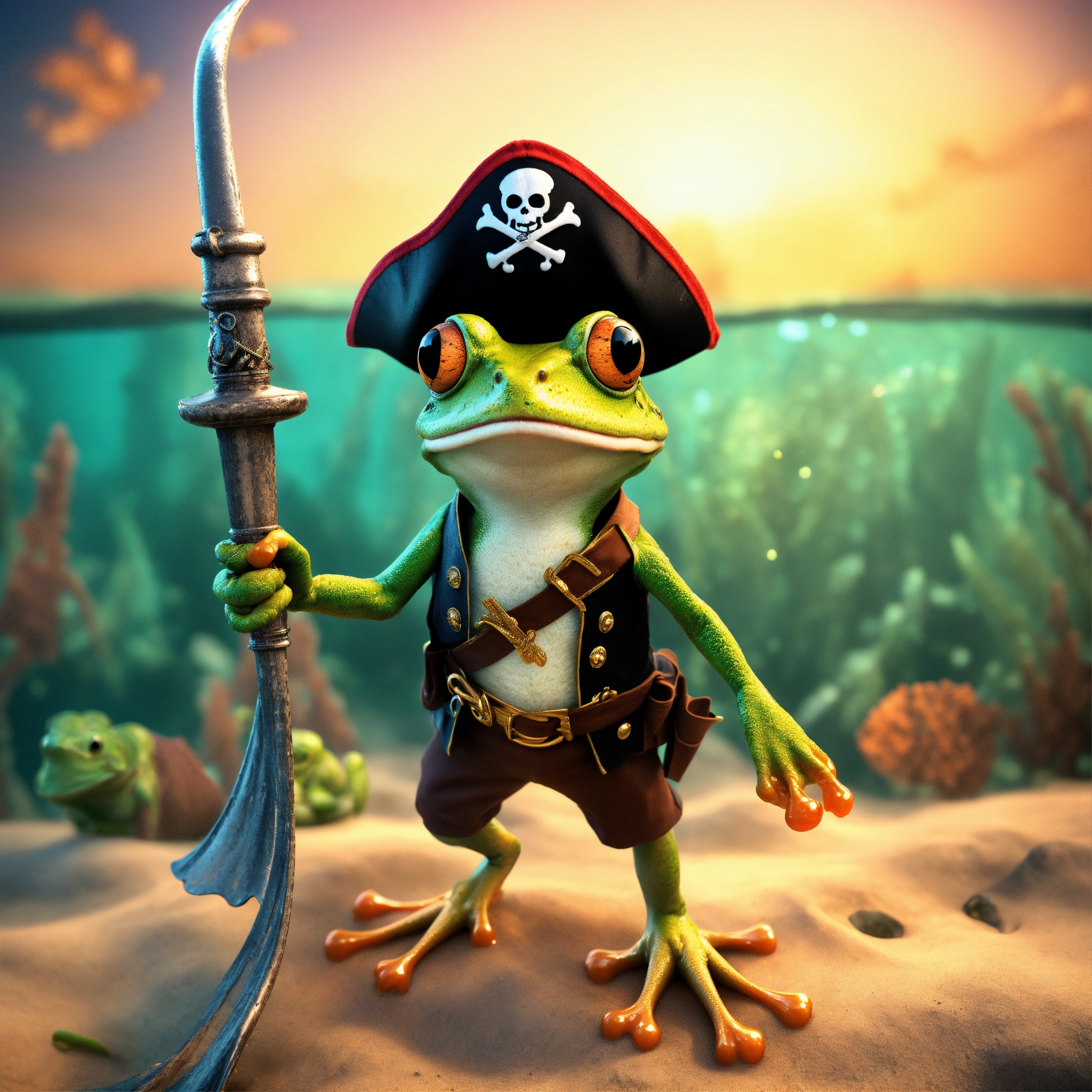 Lexica - Pirate frog, wearing a pirate hat, holding a pirate flag ...