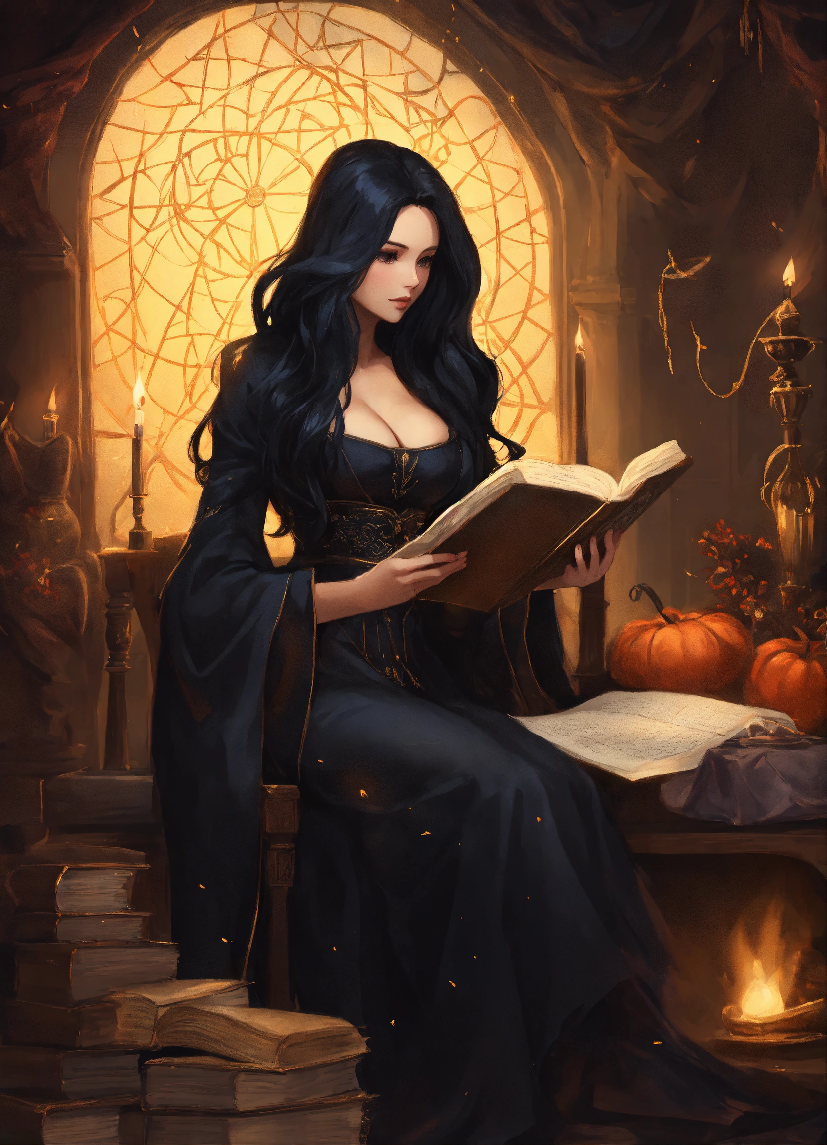 Lexica - A beautiful sorceress with long black hair dressed in black ...