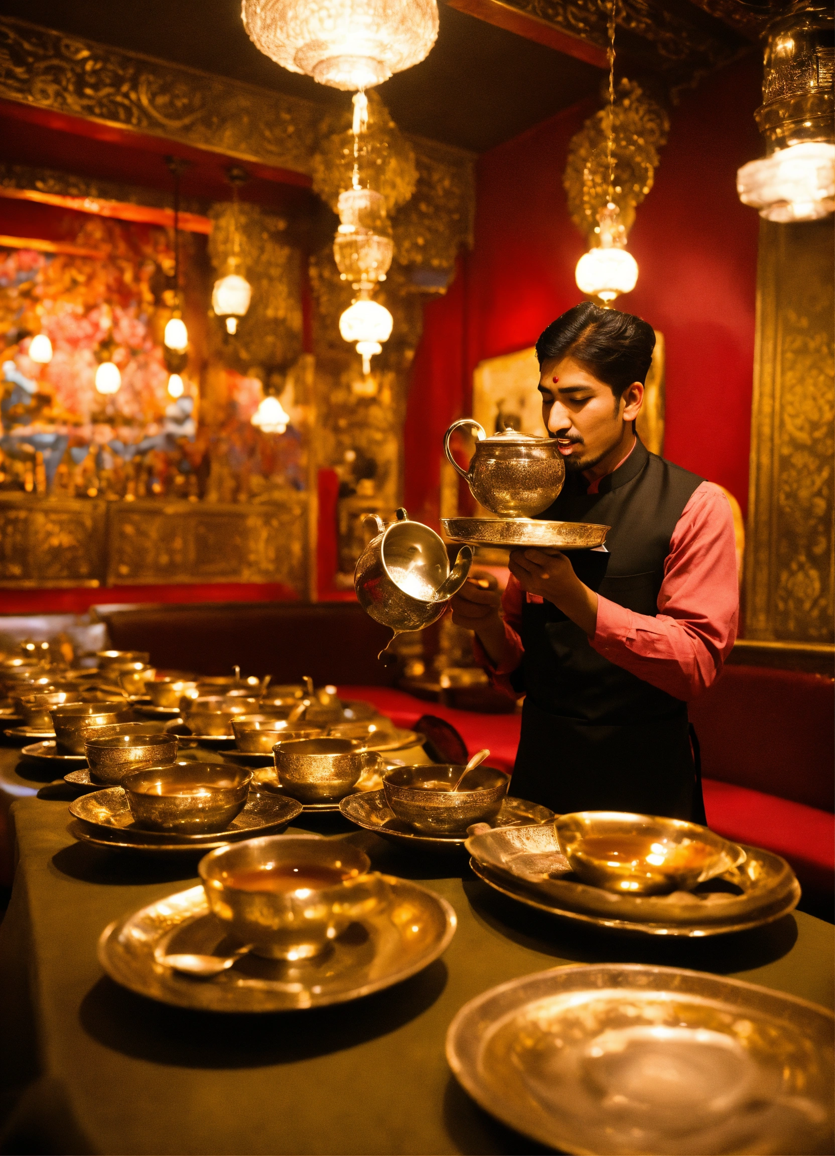 Lexica - Skilled servers pour Chai tea from one cup to another cup in a ...