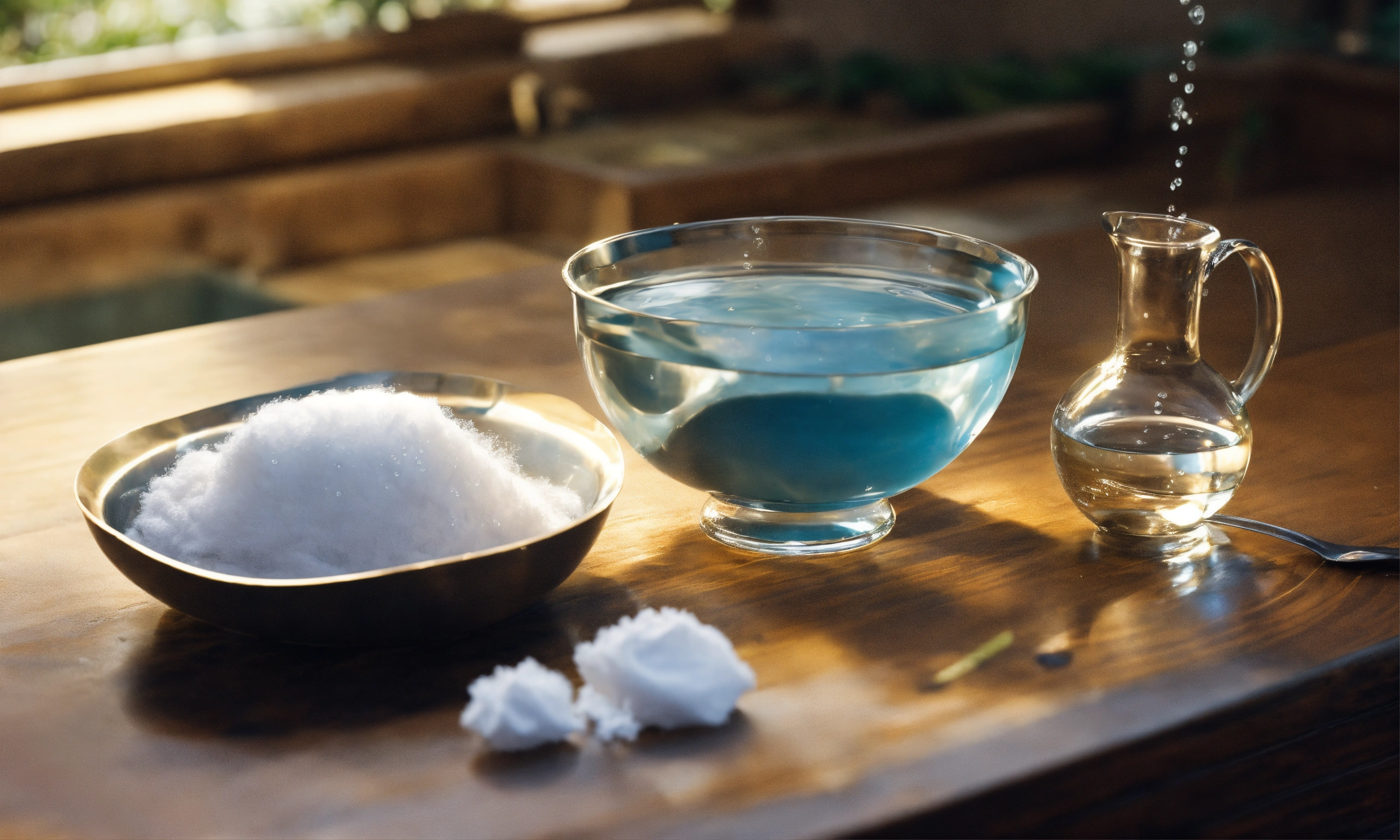 Lexica A visual of a bowl of water surrounded by a cloth, a piece of cotton that the water can