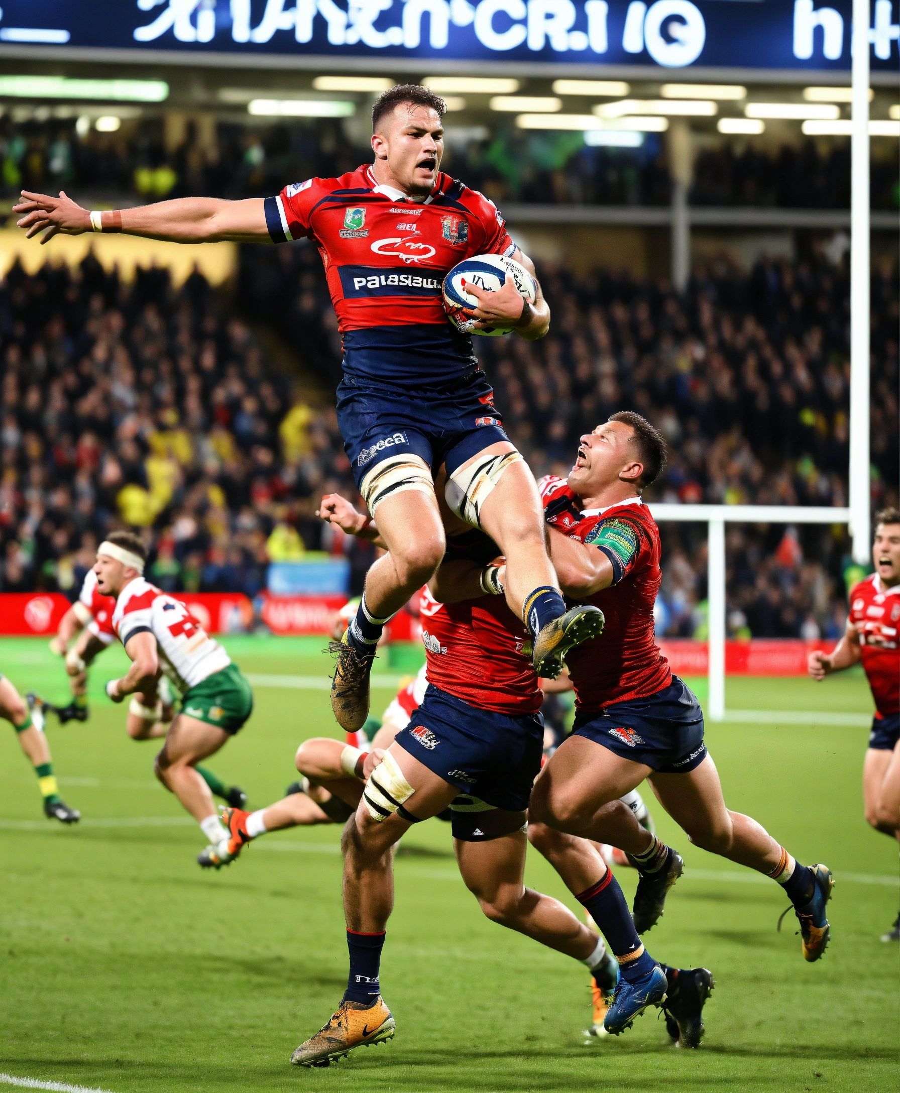 Lexica - An electrifying scene showing a player scoring a crucial try ...