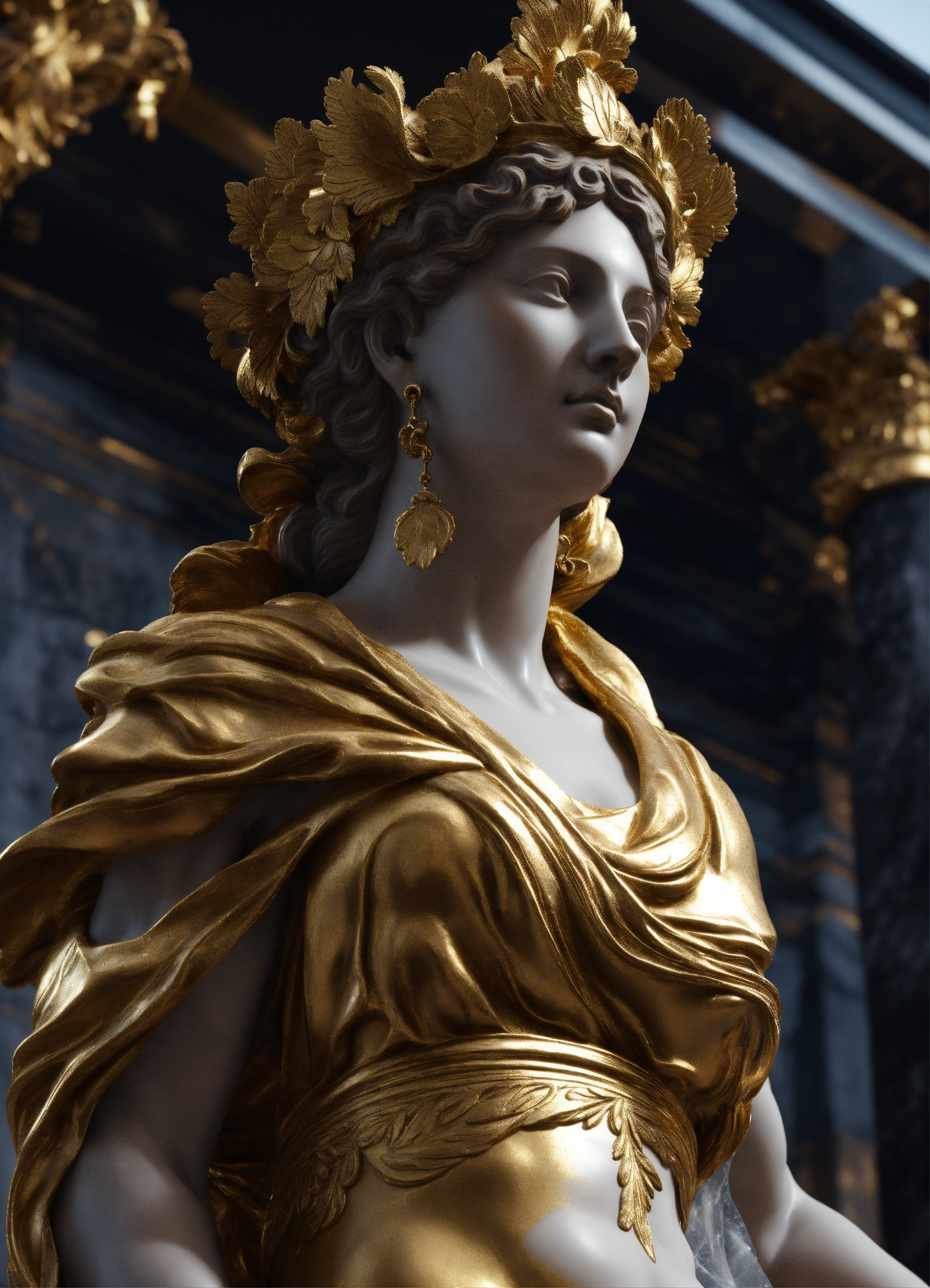 Lexica - A statue from a greek goddess statue, dark marble, gilded, 8k ...