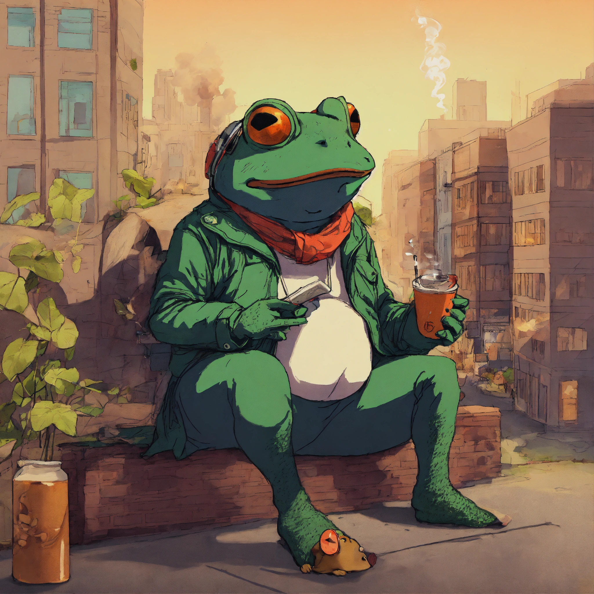 Lexica - Drawing of a humanoid toad in 2D smoking something and ...