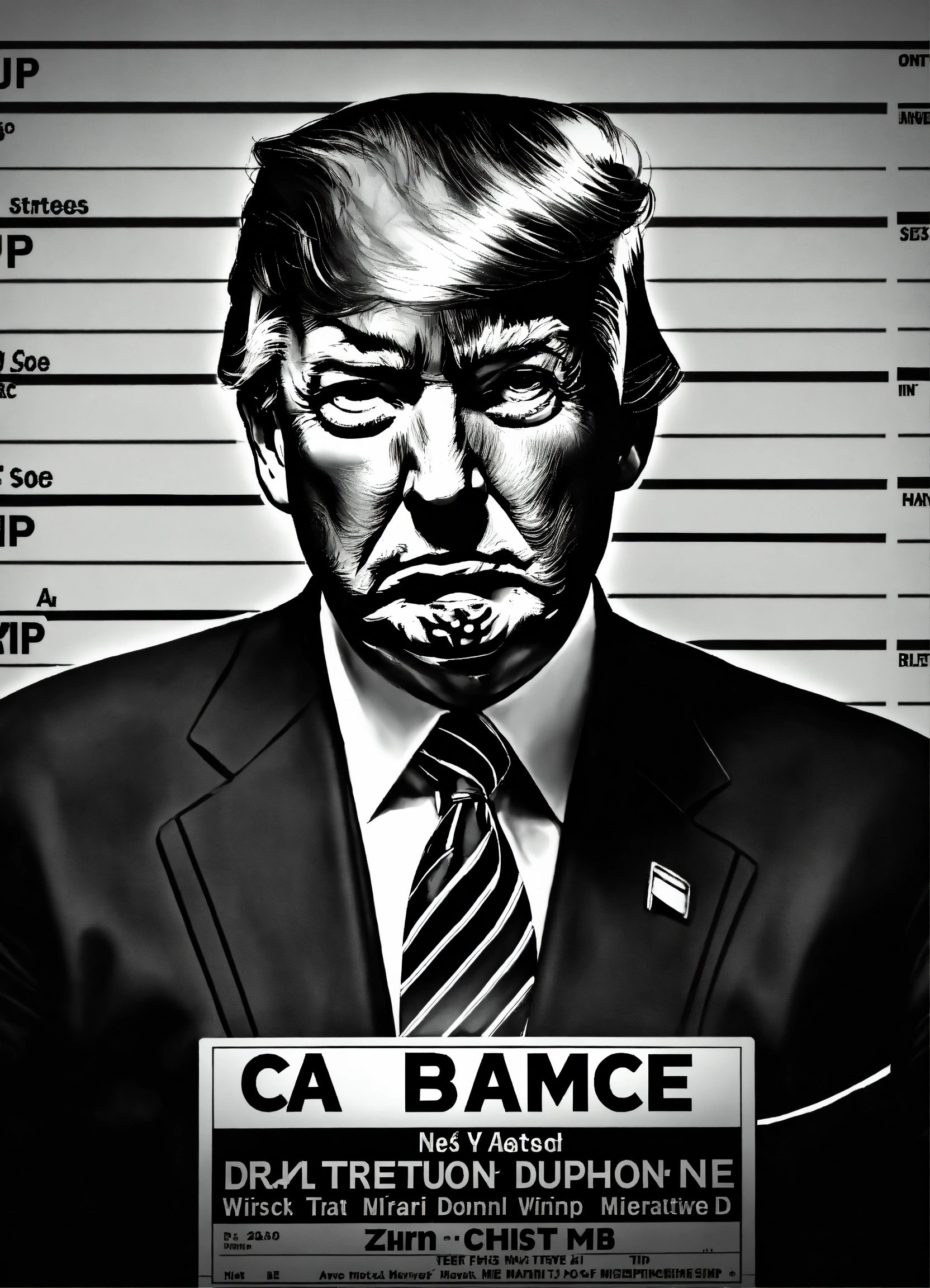 Lexica - Donald Trump, Black And White, Mugshot