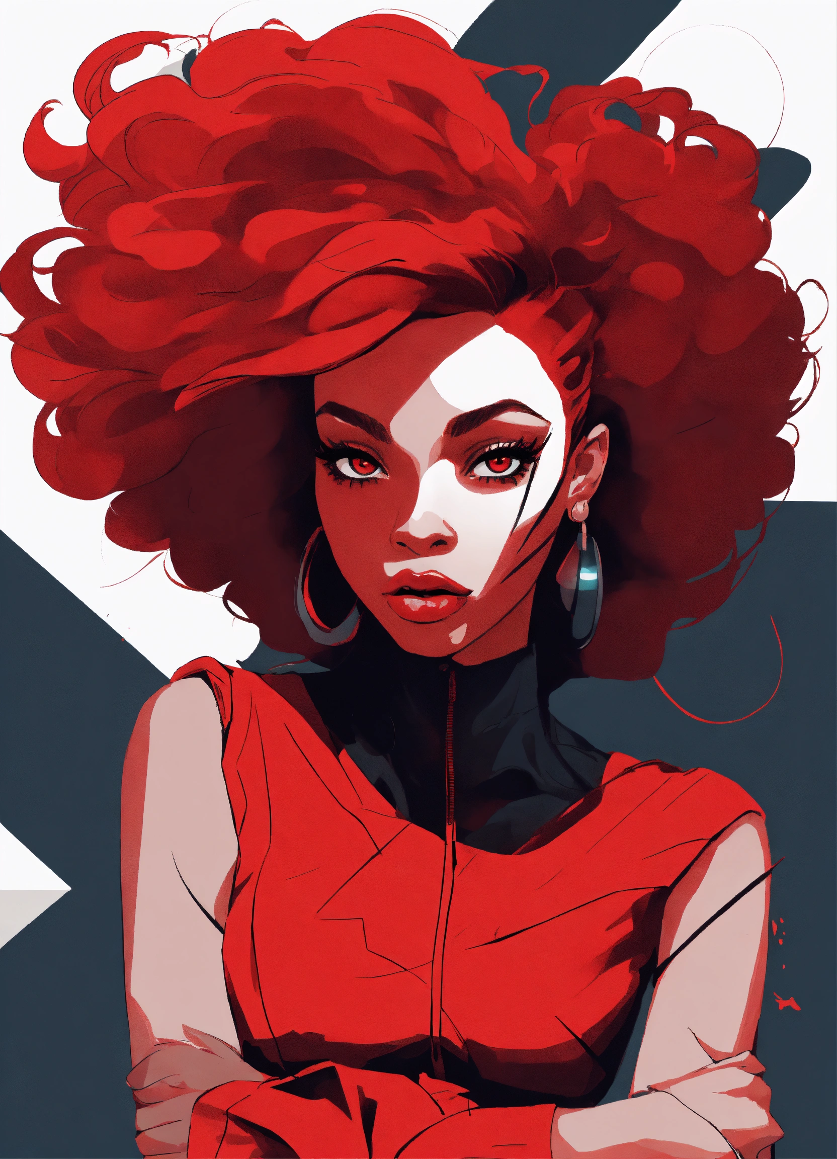 Lexica Bold shaped and lines, Black Woman in red with oversized