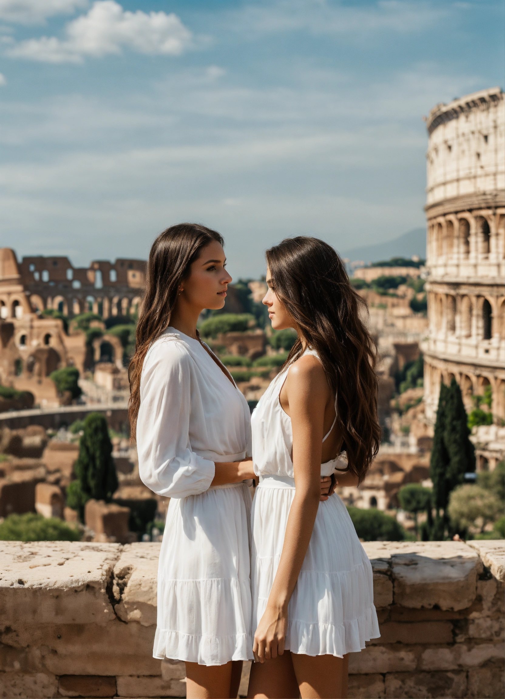 Lexica Photo Of Skyline Of Rome At Day With Two Female Models And The Colosseum Looking Into 6402