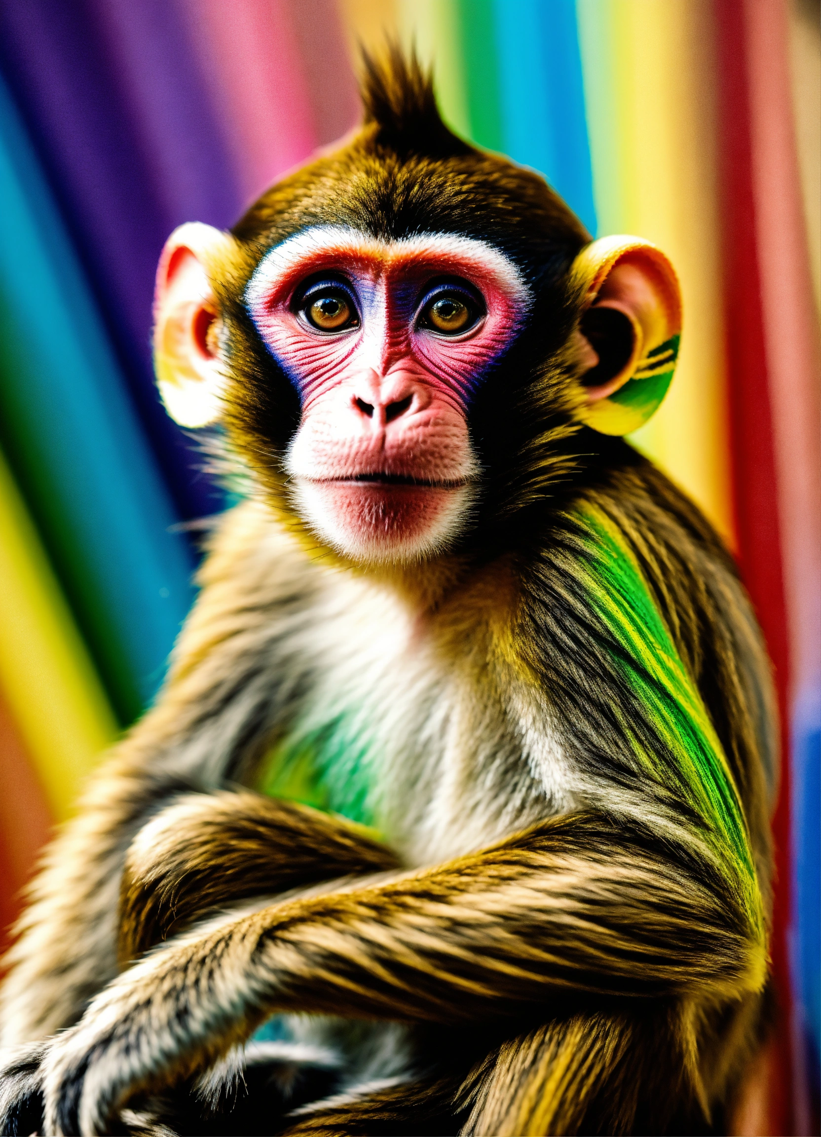 Lexica - Monkey held by rainbow color pencil drawing
