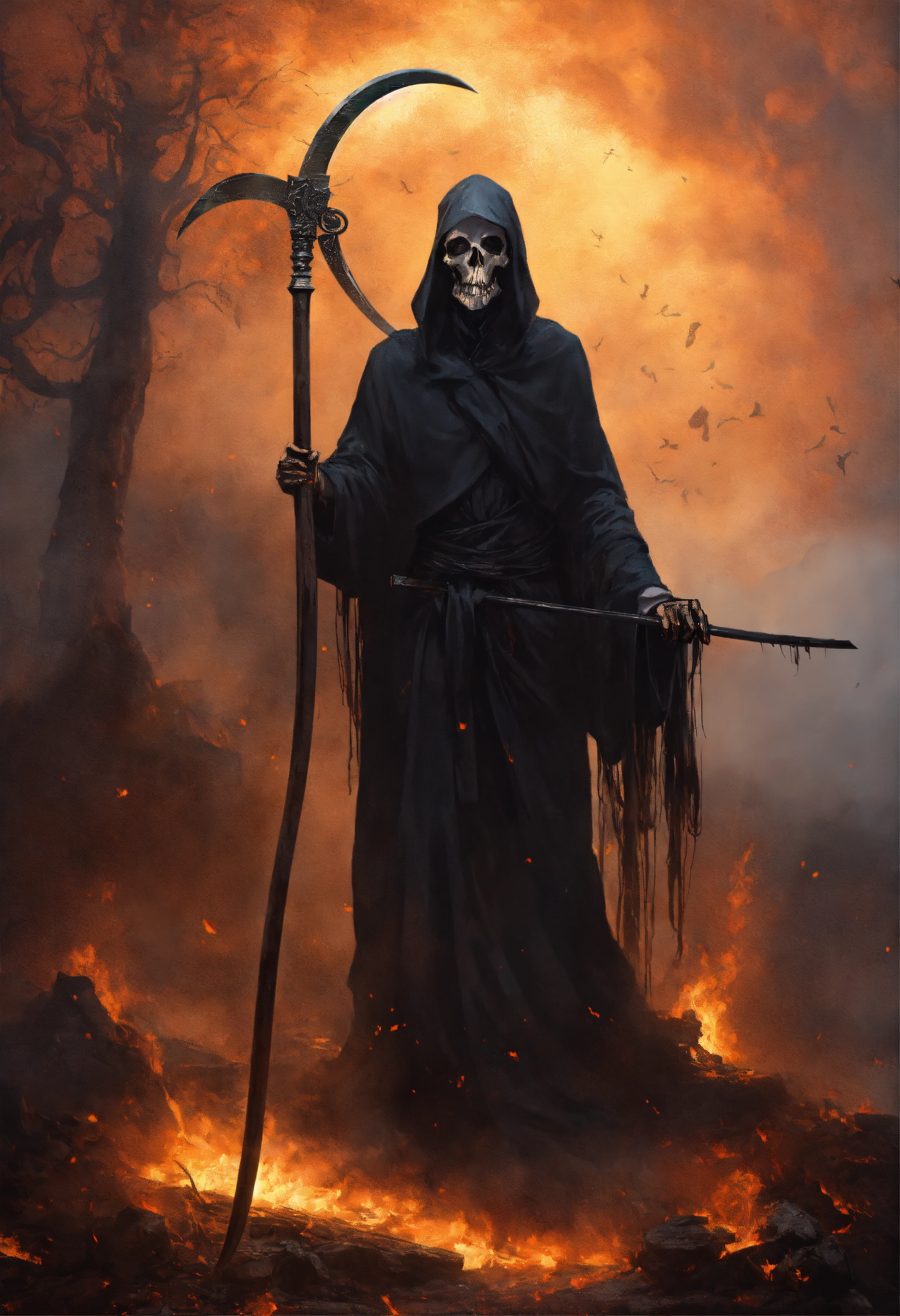 Lexica - The grim reaper with scythe raised for the kill, flowing robes ...