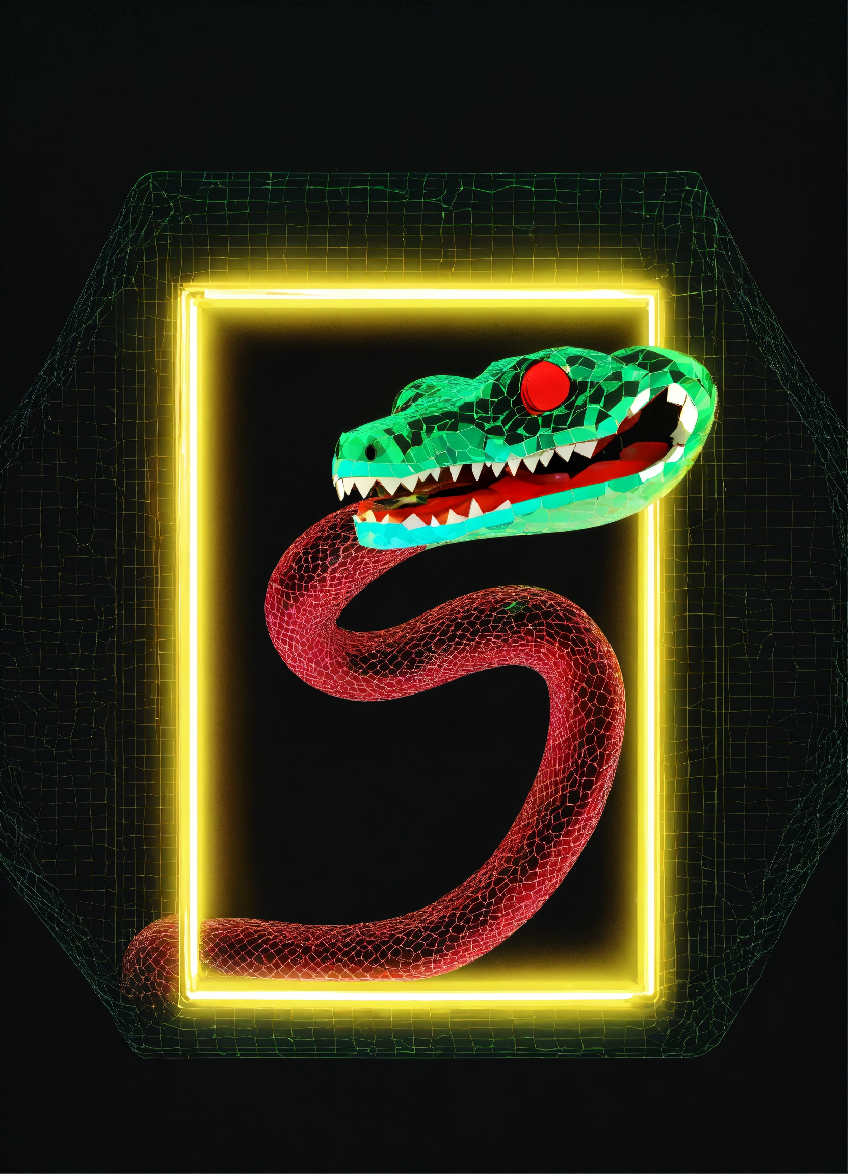 Lexica - Digital wire neon Frame snake biting semi transparent polygon ...
