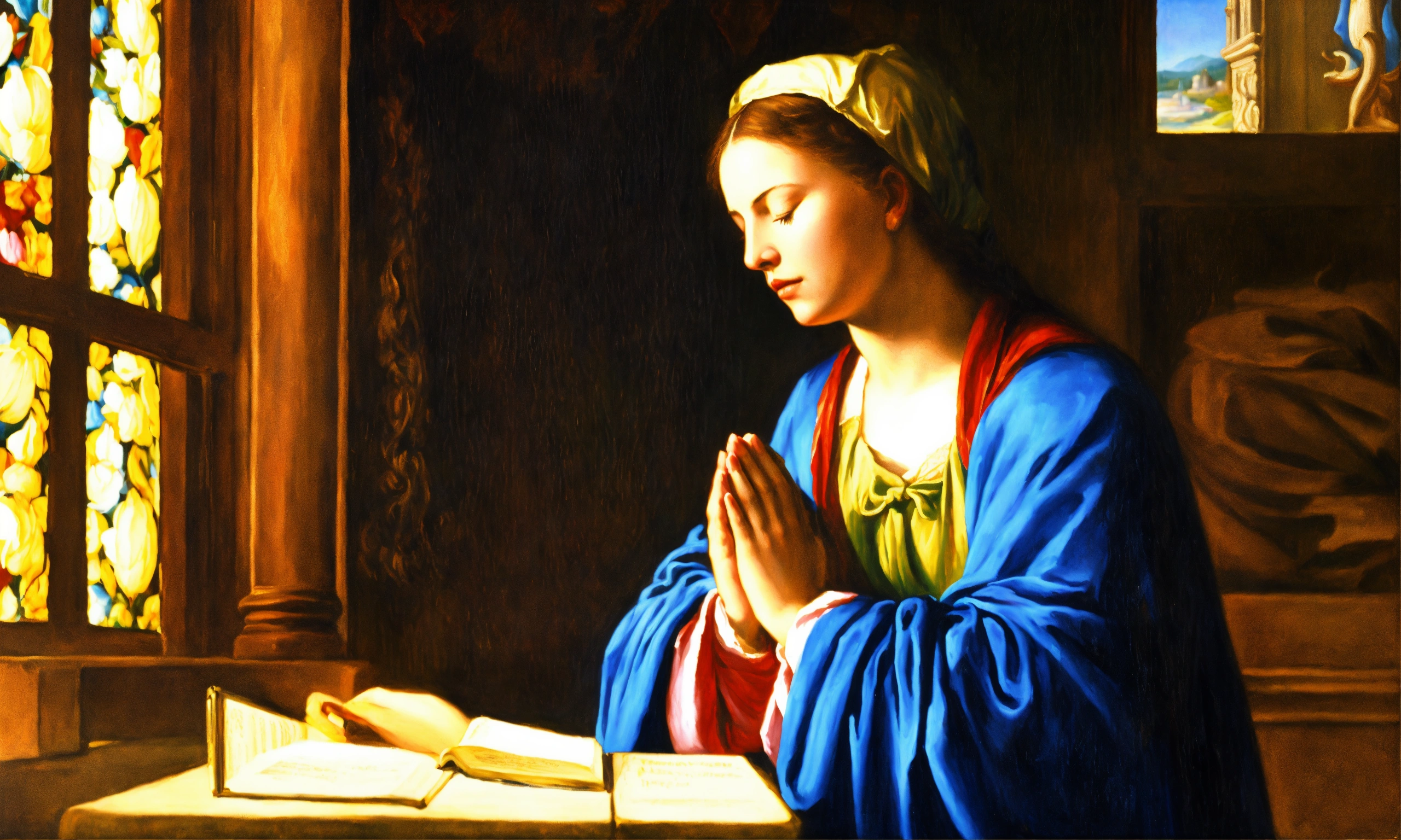 Lexica - Renaissance oil painting of a woman praying to god
