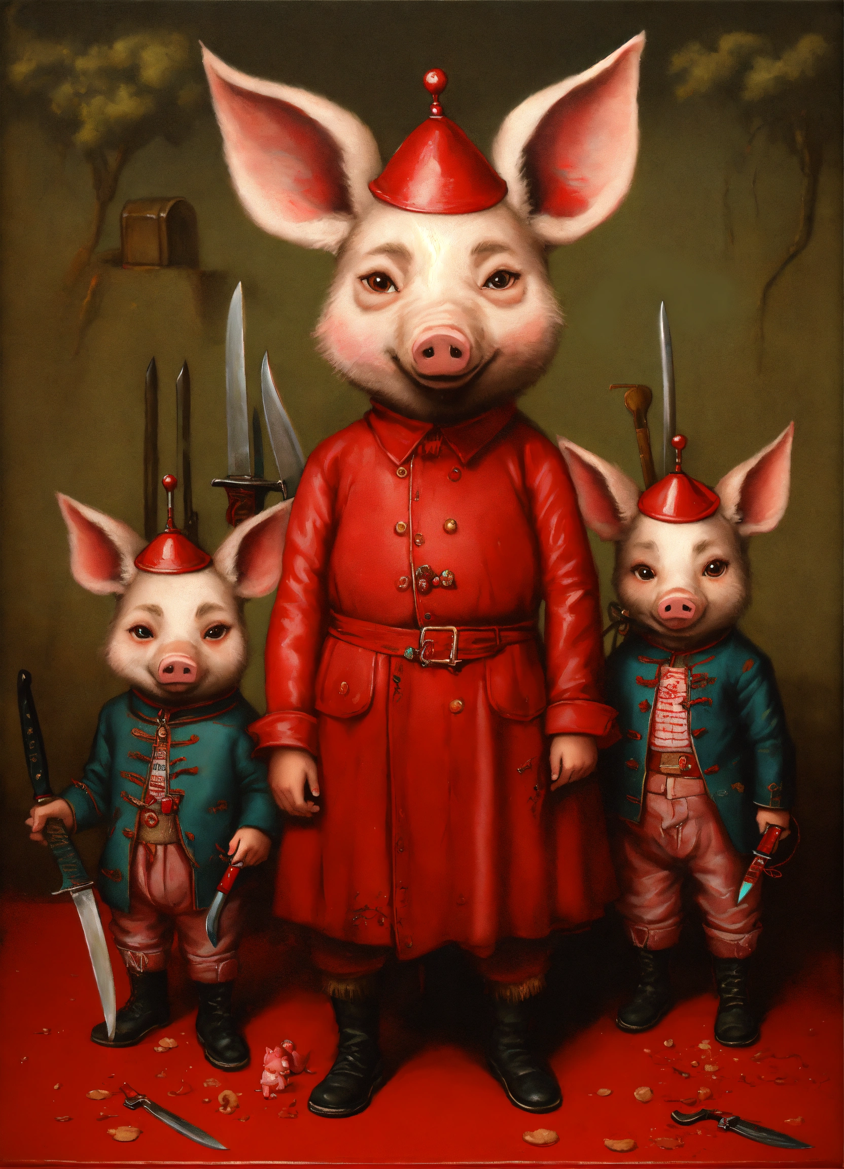 Lexica The Three Little Pigs Whit Knifes Covered In Red Paint Dead