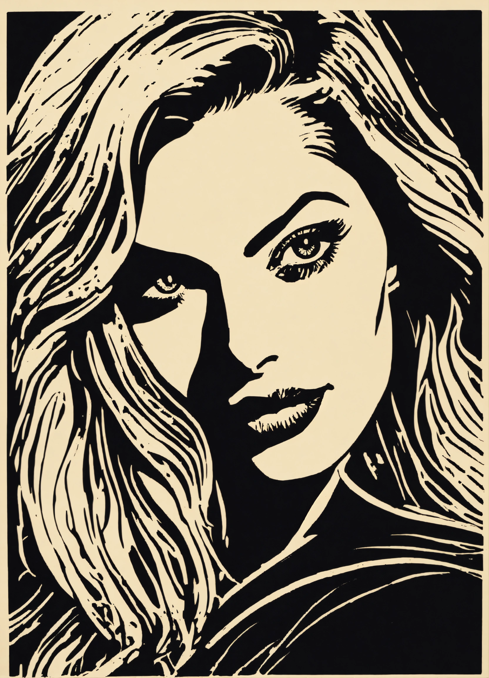 Lexica - Black and white linocut, Anita Ekberg, very simple, very ...