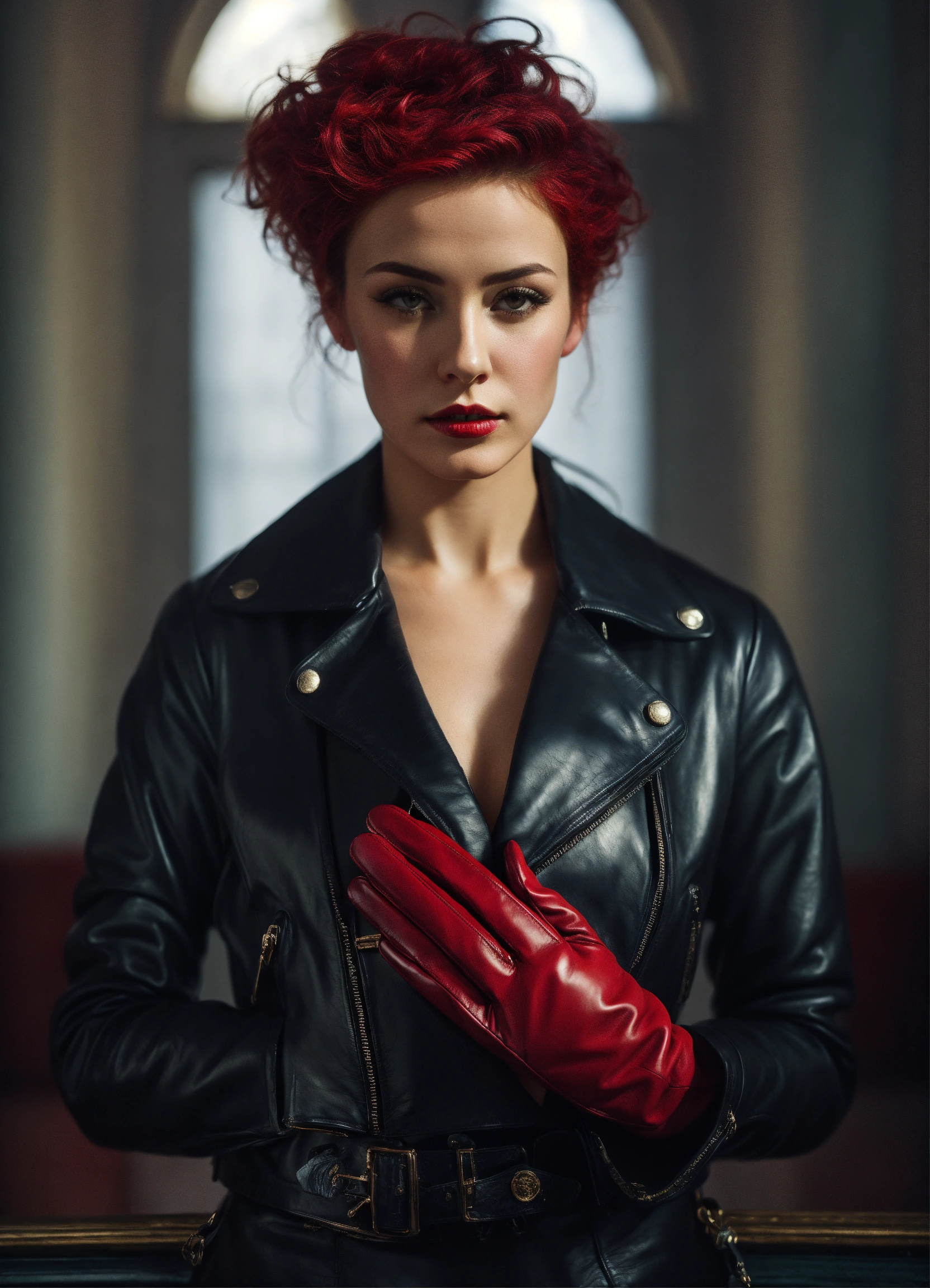 Lexica - Dramatic light , A very beautiful woman ,black leather jacket ...