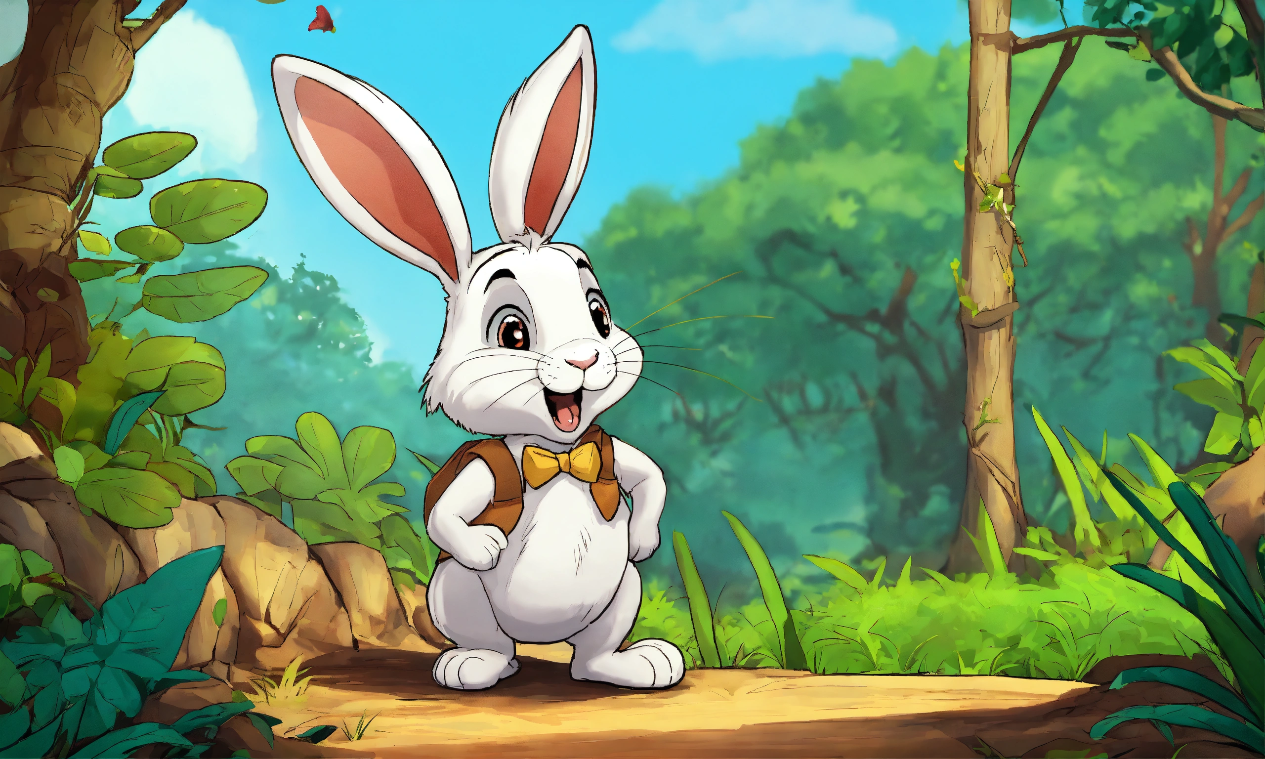 Lexica - Cute cartoon comic rabbit talking and wandering in jungle