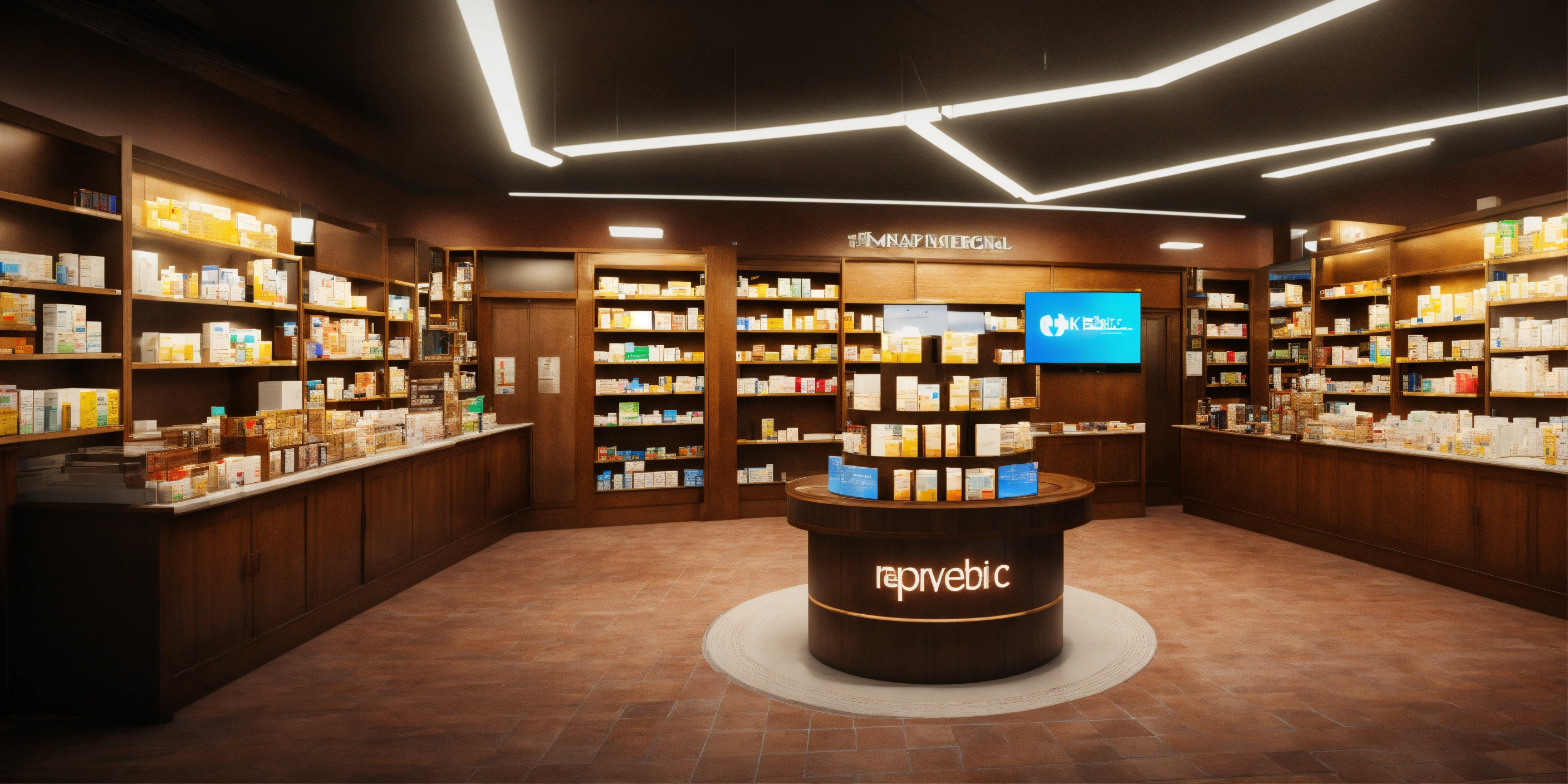 Lexica - Card display on the table, in a pharmacy, unreal engine 8K