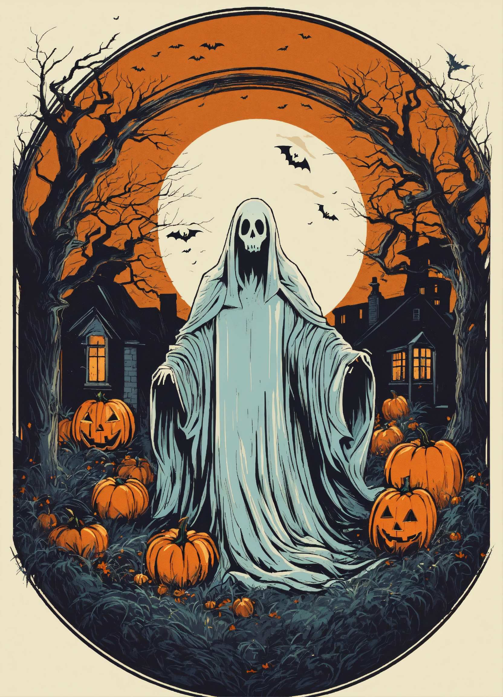 Lexica - Halloween ghost in a circle, tshirt design, retro, vector ...