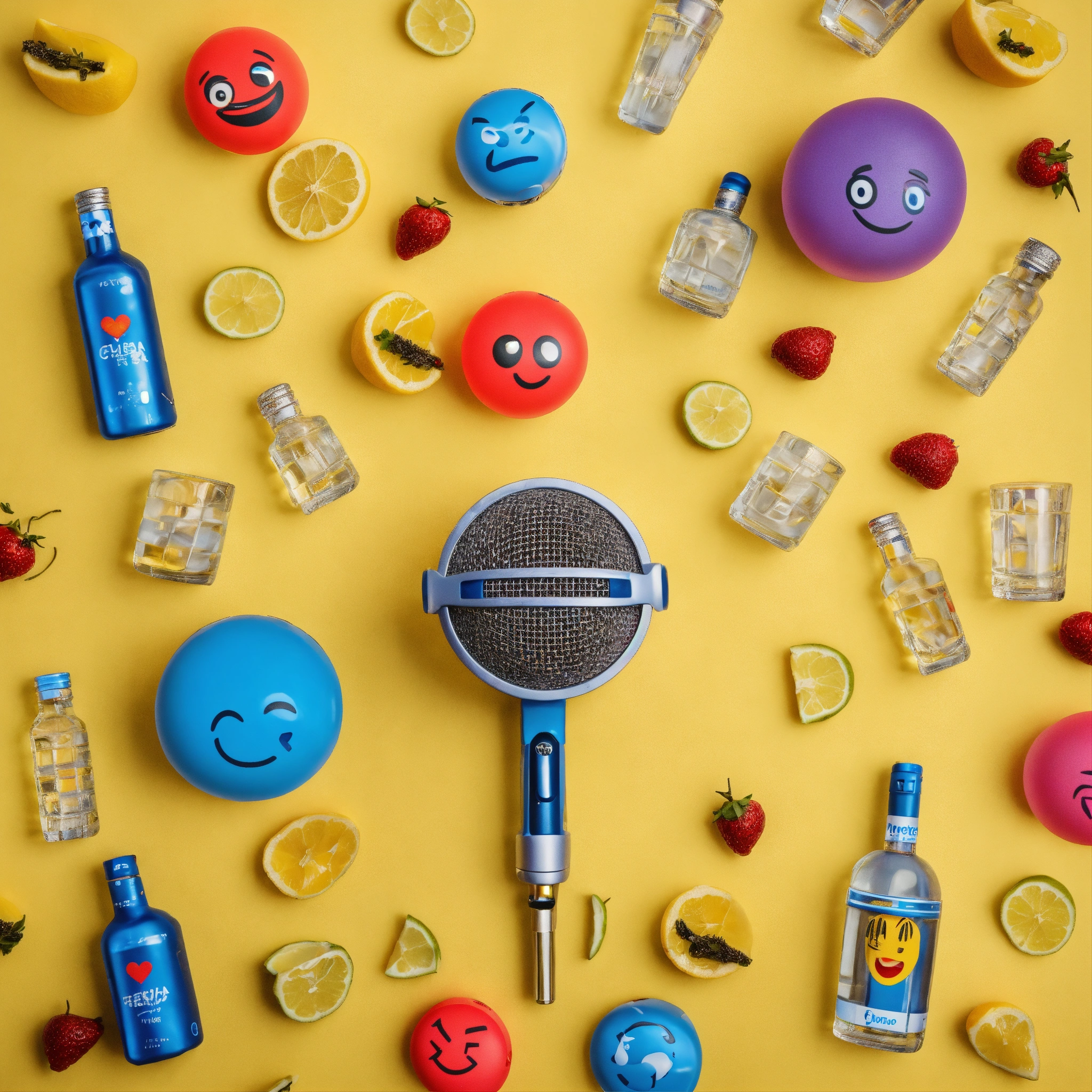 Lexica Microphone, emojis, vodka shots