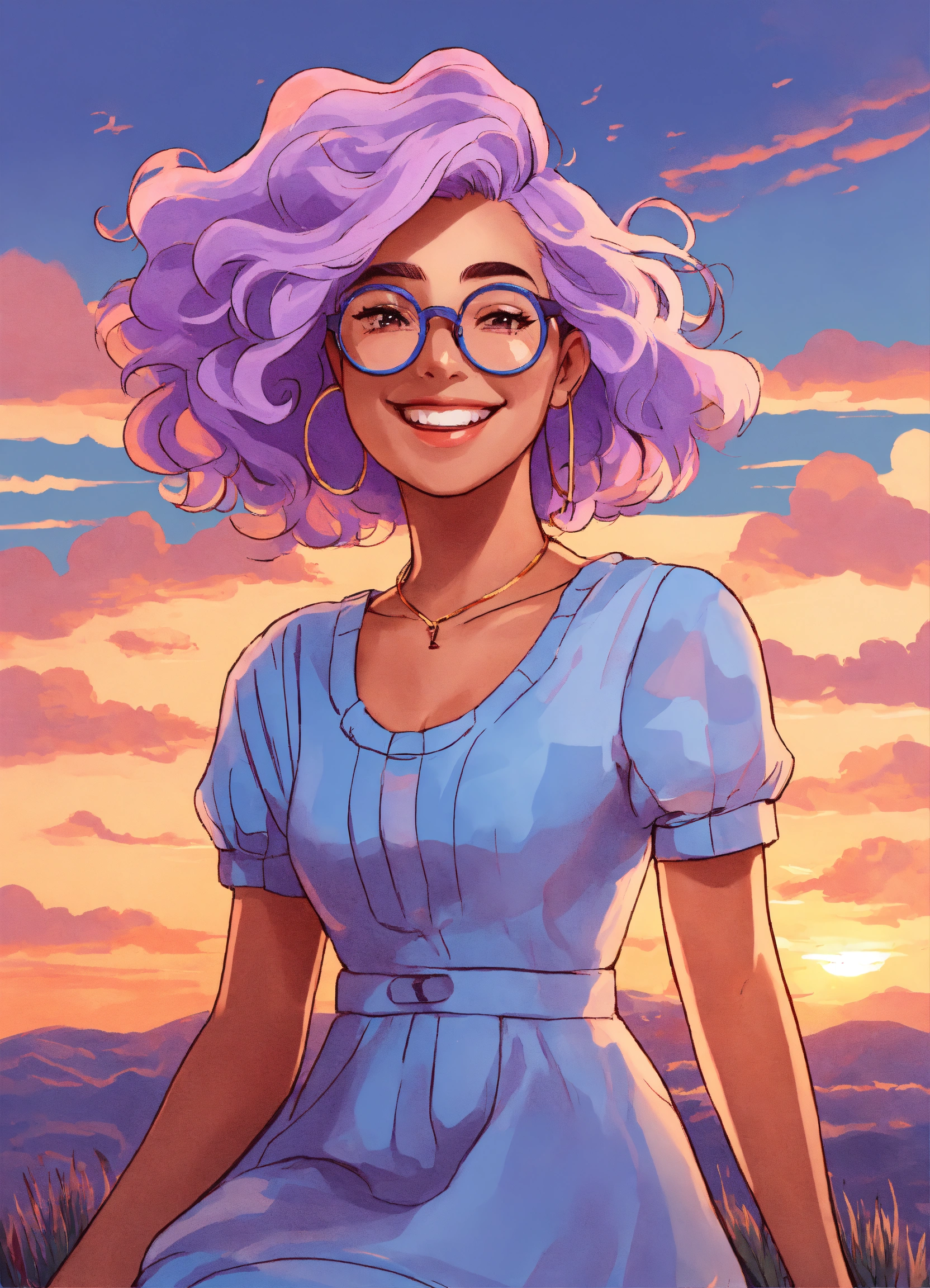 Lexica - A cartoonized young woman with lavender hair and round-frame ...