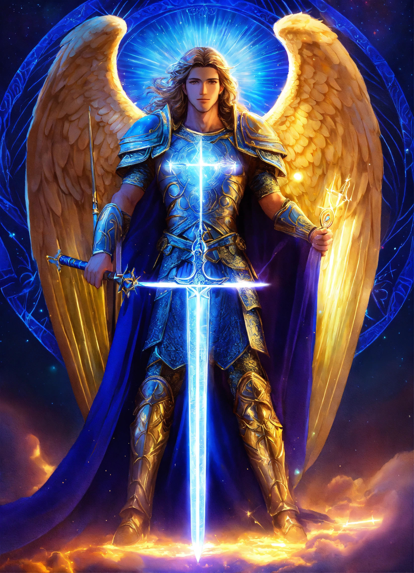 Lexica - Archangel Michael with male charisma, blue bumps of light ...