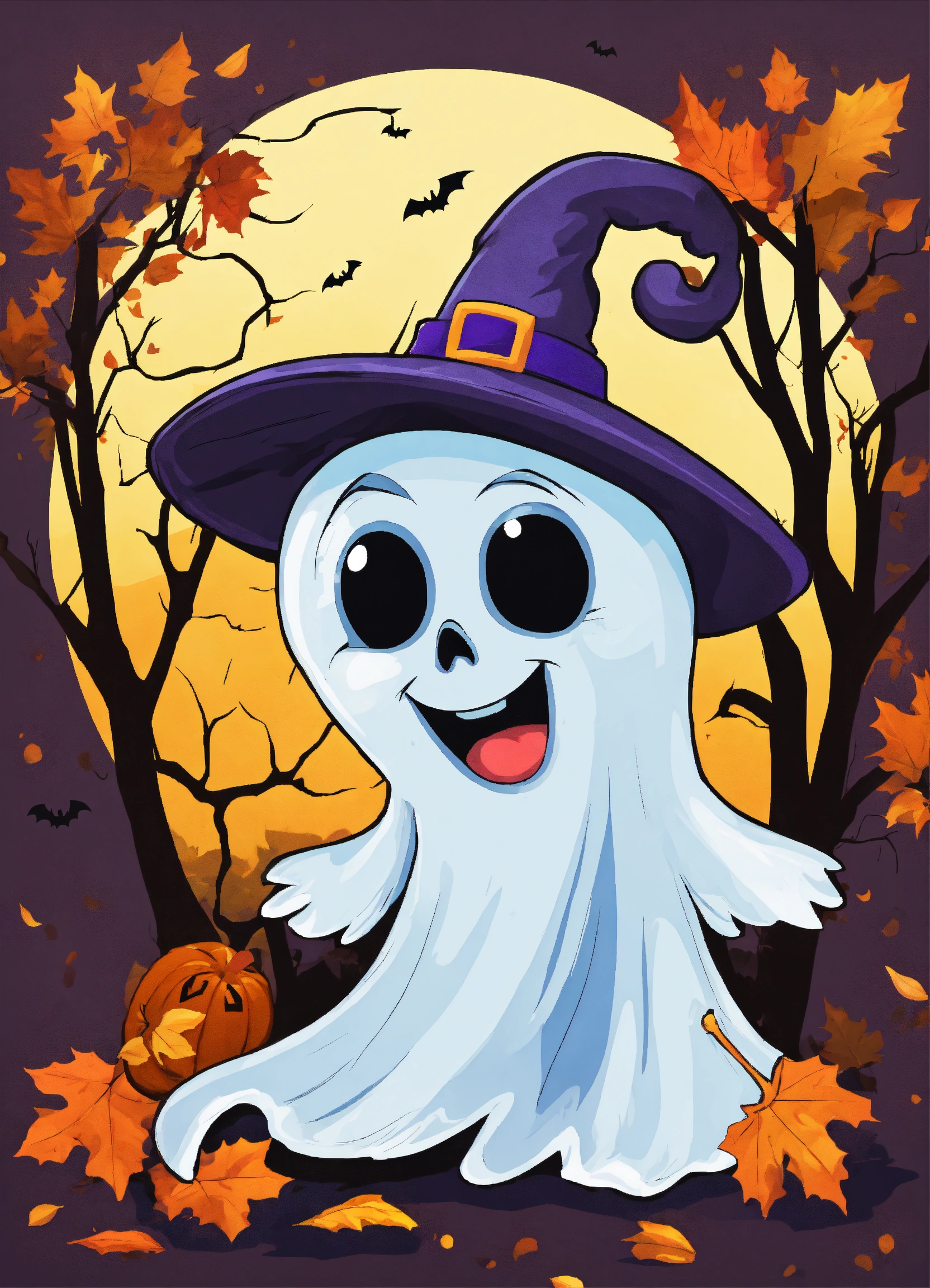 Lexica - Sticker, Halloween ghost fall, cartoon style for kids, pro vector